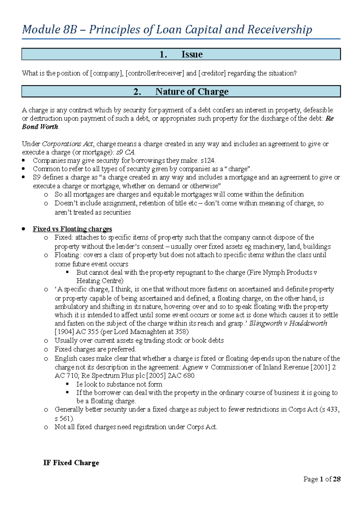 Company Law 10 Lecture notes 10 Module 8B Principles of Loan