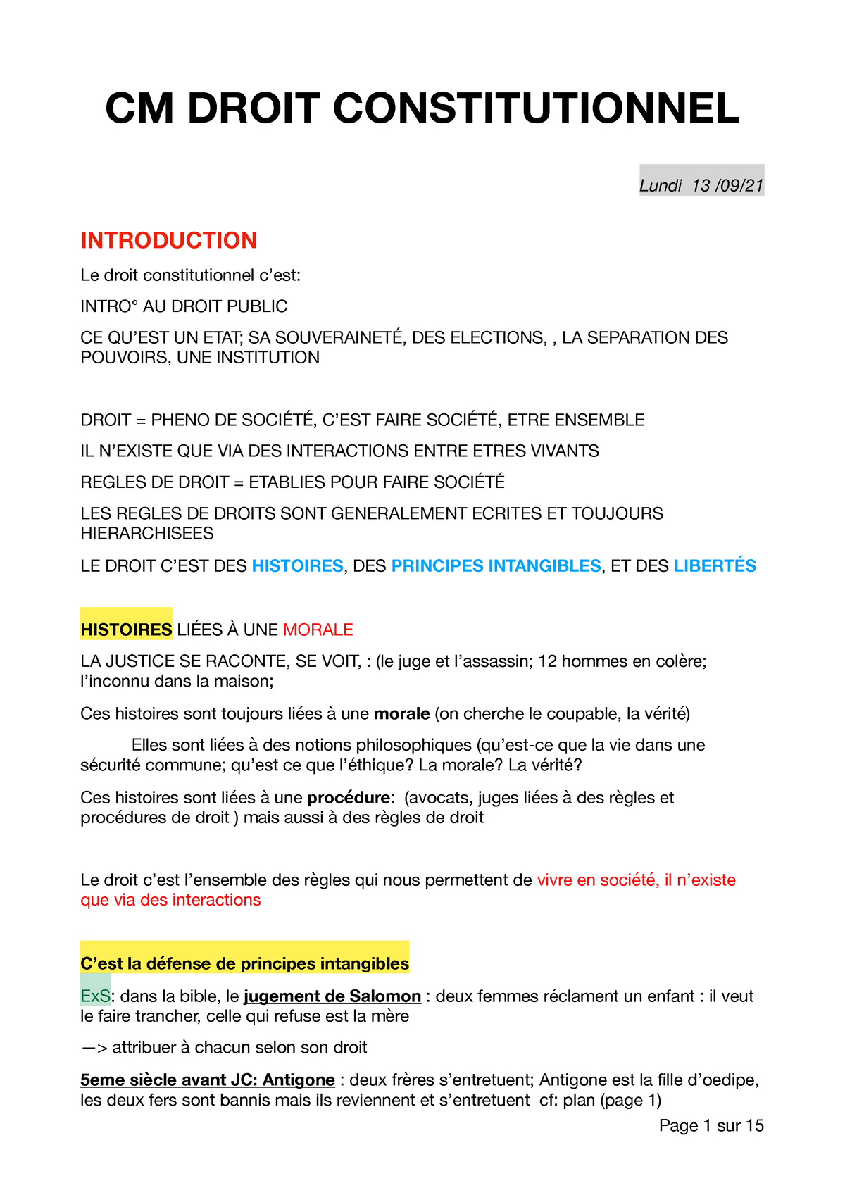 Cm Droit Constit - CM DROIT CONSTITUTIONNEL Lundi 13 /09/ INTRODUCTION ...