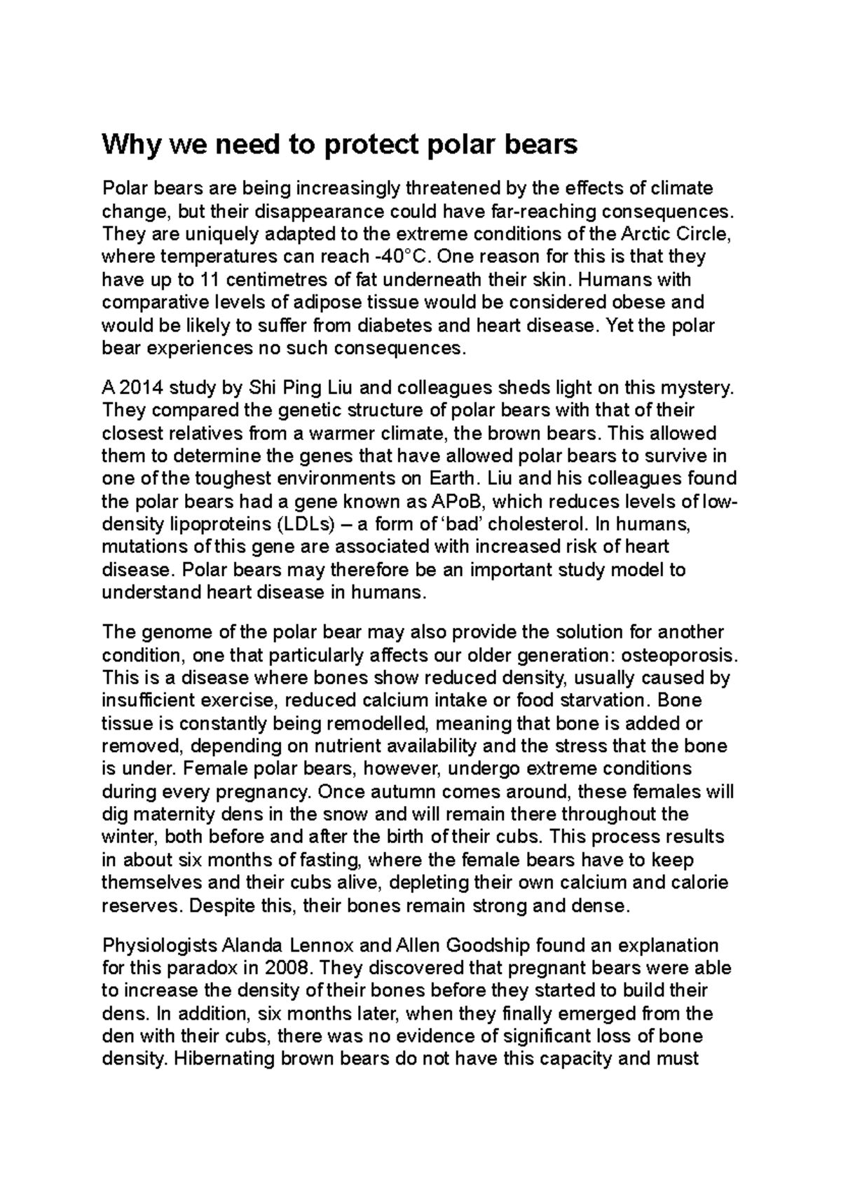 Reading 6 tài liệu trans6 Why we need to protect polar bears Polar