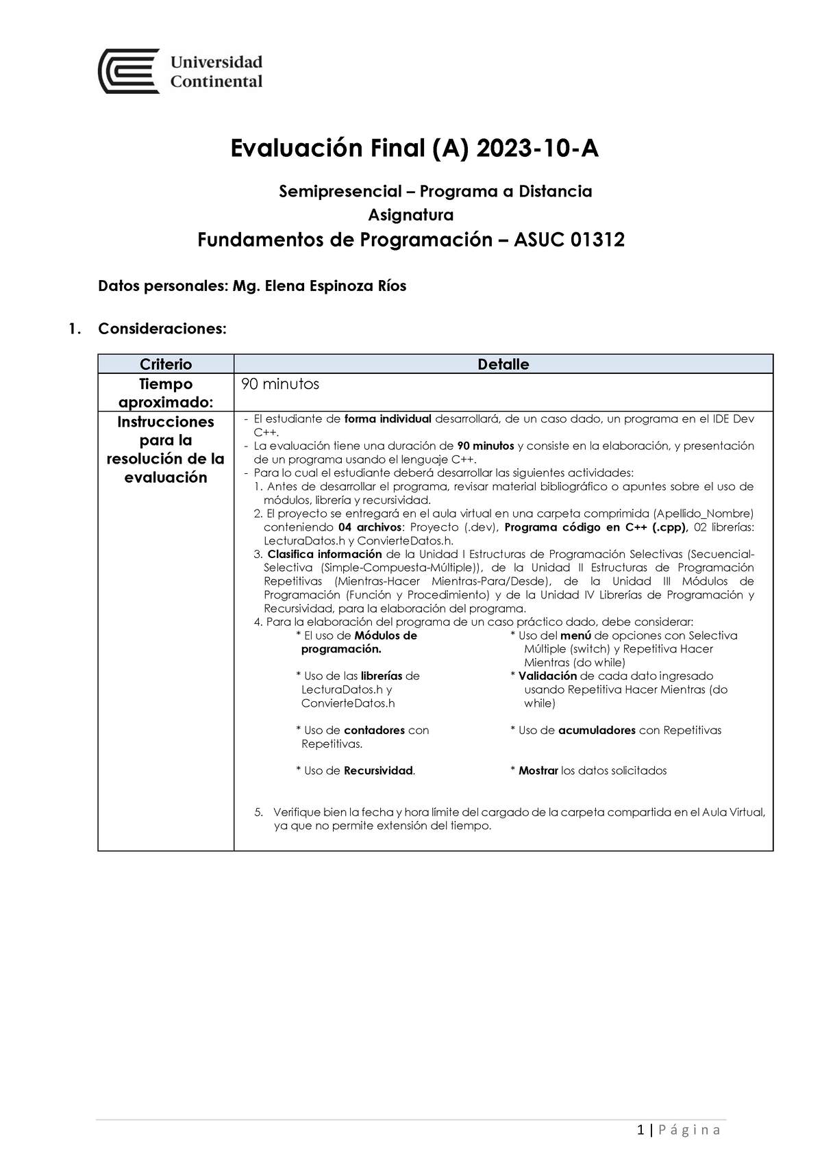 Examen Final 2023-10A - 1 | P á G I N A Evaluación Final (A) 2023-10-A ...