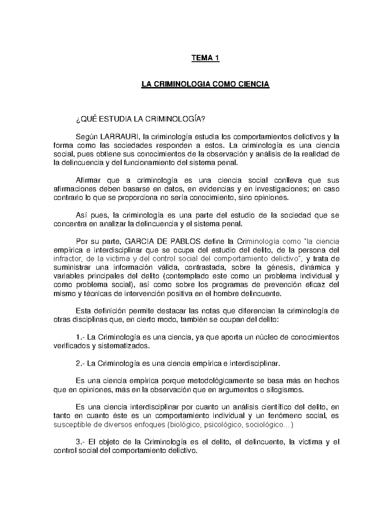 TEMA 1 Alumno - APUNTES TEMA 1 CRIMINOLOGIA - TEMA 1 LA CRIMINOLOGIA ...