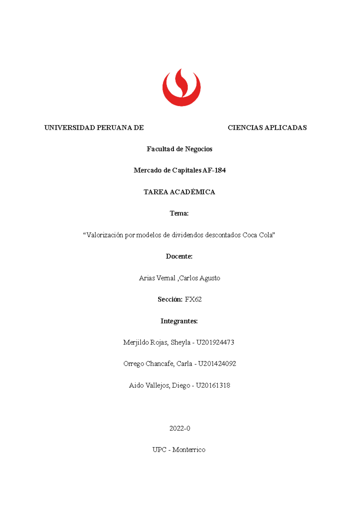 TF Valorización TRABAJO FINAL DEL CURSO DE MERCADO DE CAPITALES ...