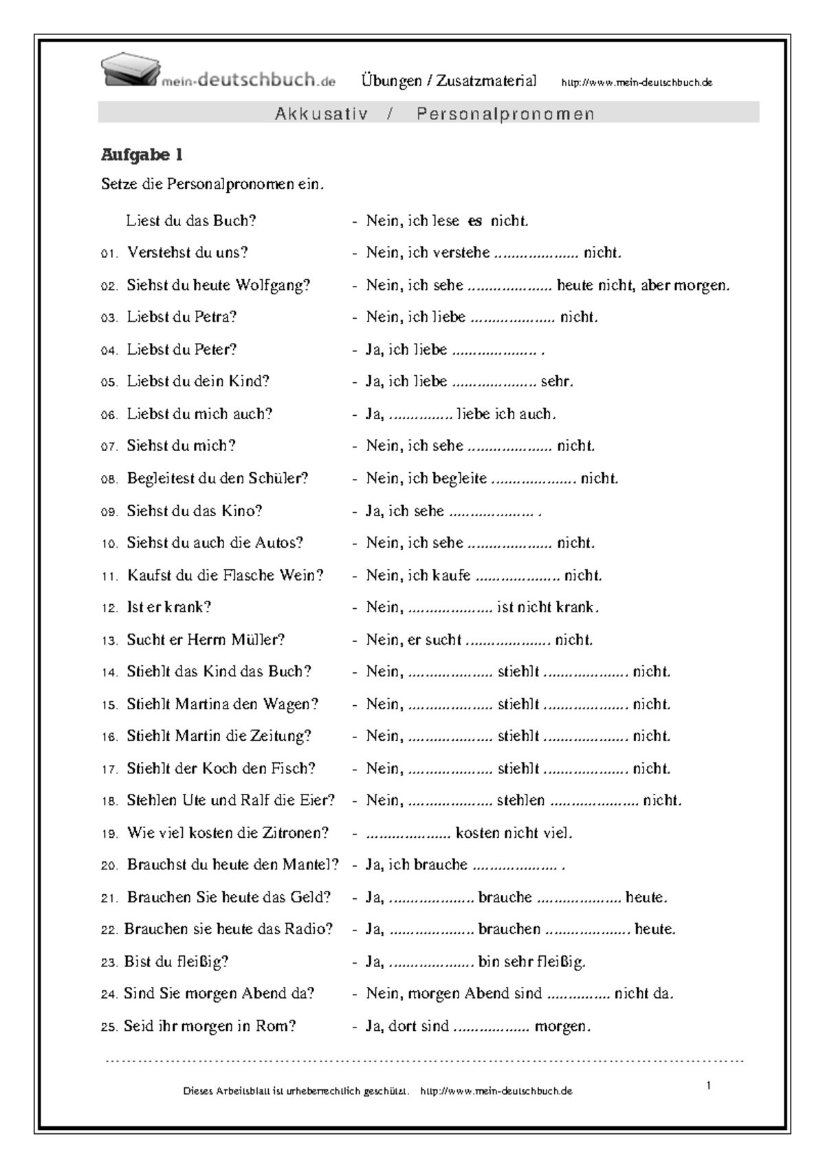Mein Deutschbuch De übungen A1 Akkusativ-03 - NA NA - Übungen / Zusatzmaterial mein-deutschbuch A k k