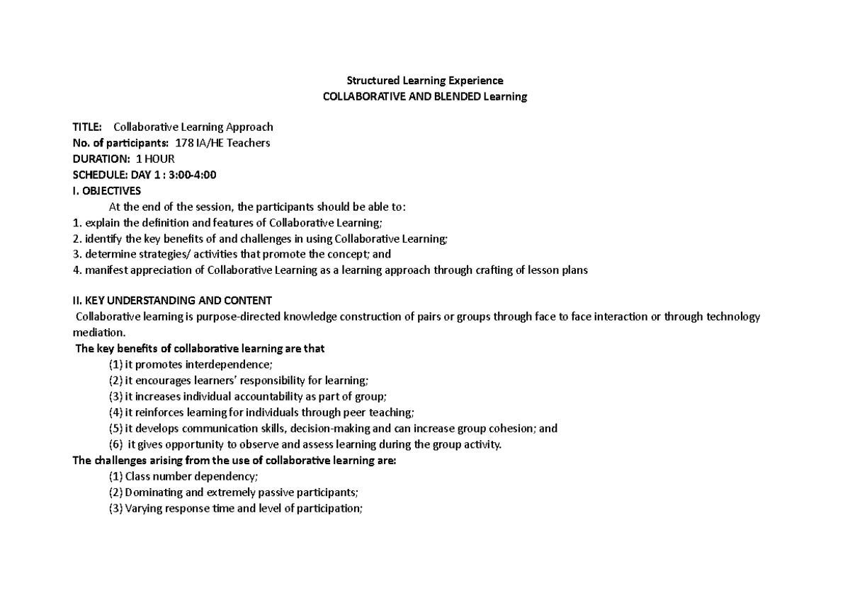 Session Guide ON Collaborative Learning - Structured Learning ...