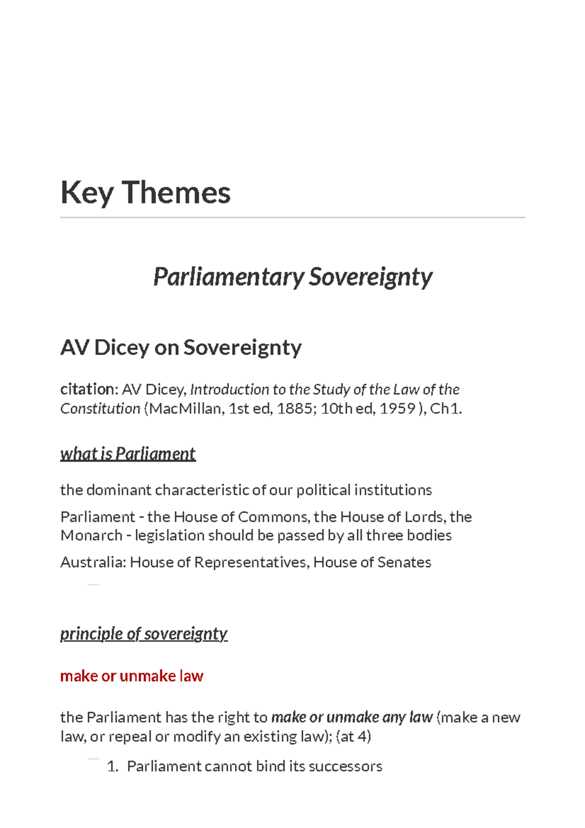 Parliamentary sovereignty Key Themes Parliamentary Sovereignty AV
