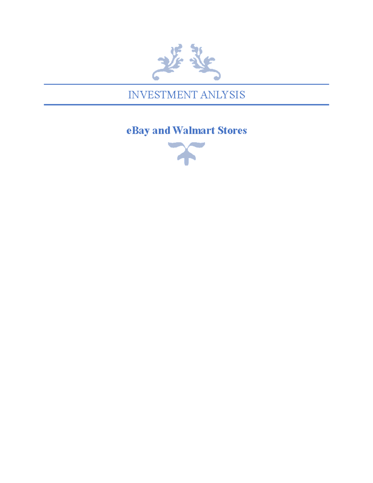 Investment (Diploma in Business Management) INVESTMENT ANLYSIS eBay