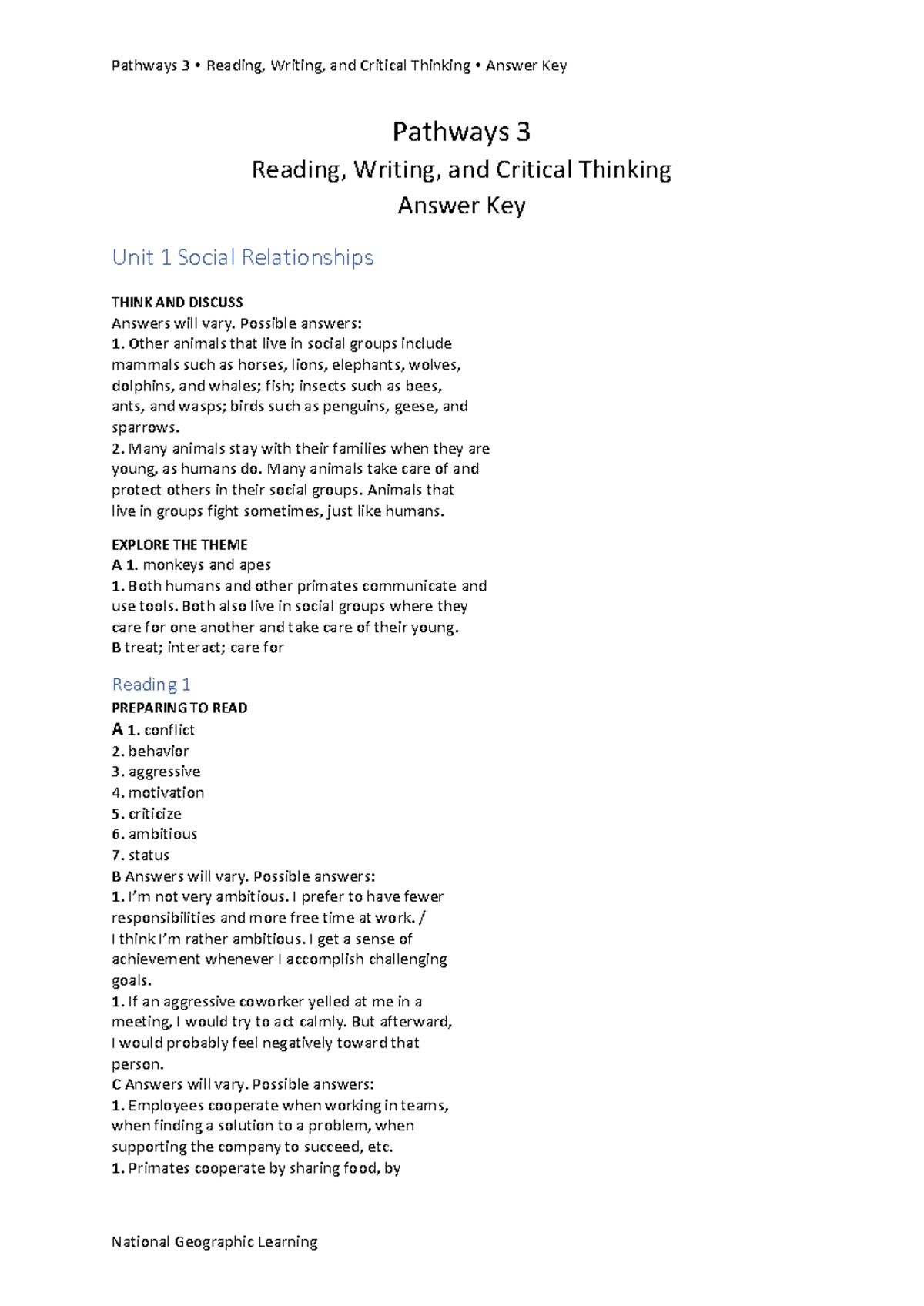 Pathways rw 3 answer key - Pathways 3 Reading, Writing, and Critical ...