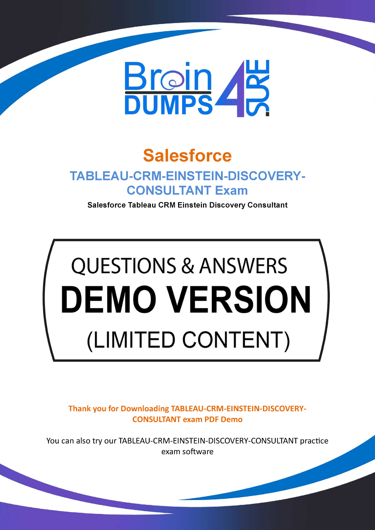 Tableau CRM Einstein Discovery Consultant demo - Salesforce TABLEAU-CRM- EINSTEIN-DISCOVERY- - Sns-Brigh10