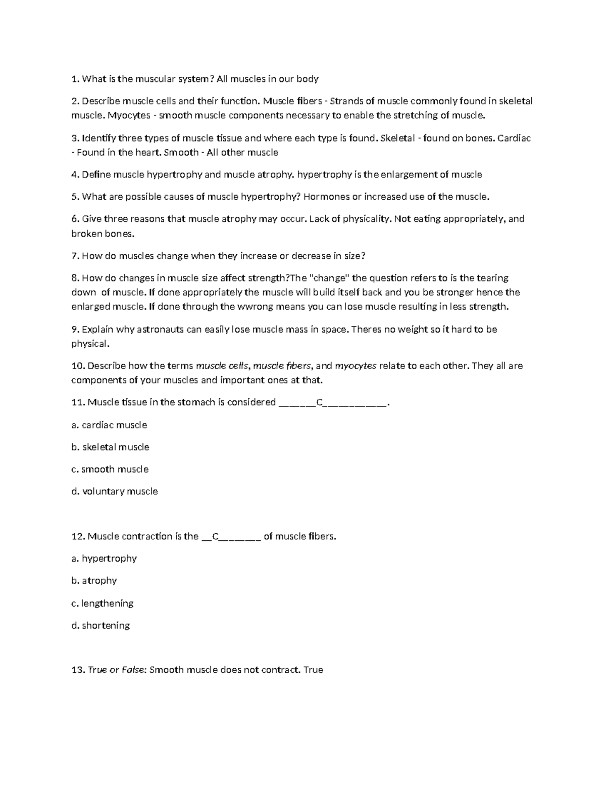 Marvelous Muscles Review Questions ck12 Answer key What is the