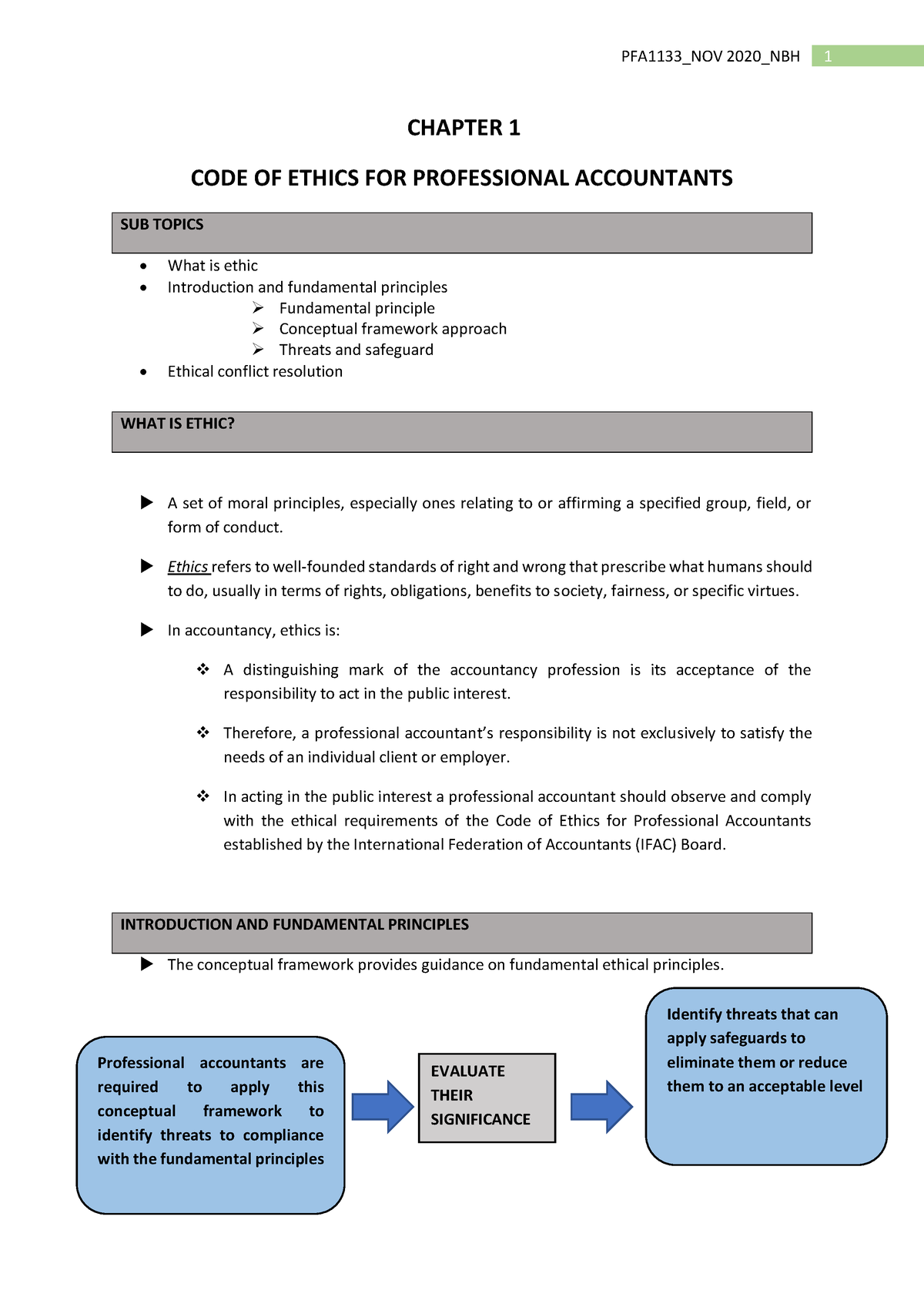 Chapter 1 Basic Account - CHAPTER 1 CODE OF ETHICS FOR PROFESSIONAL ...