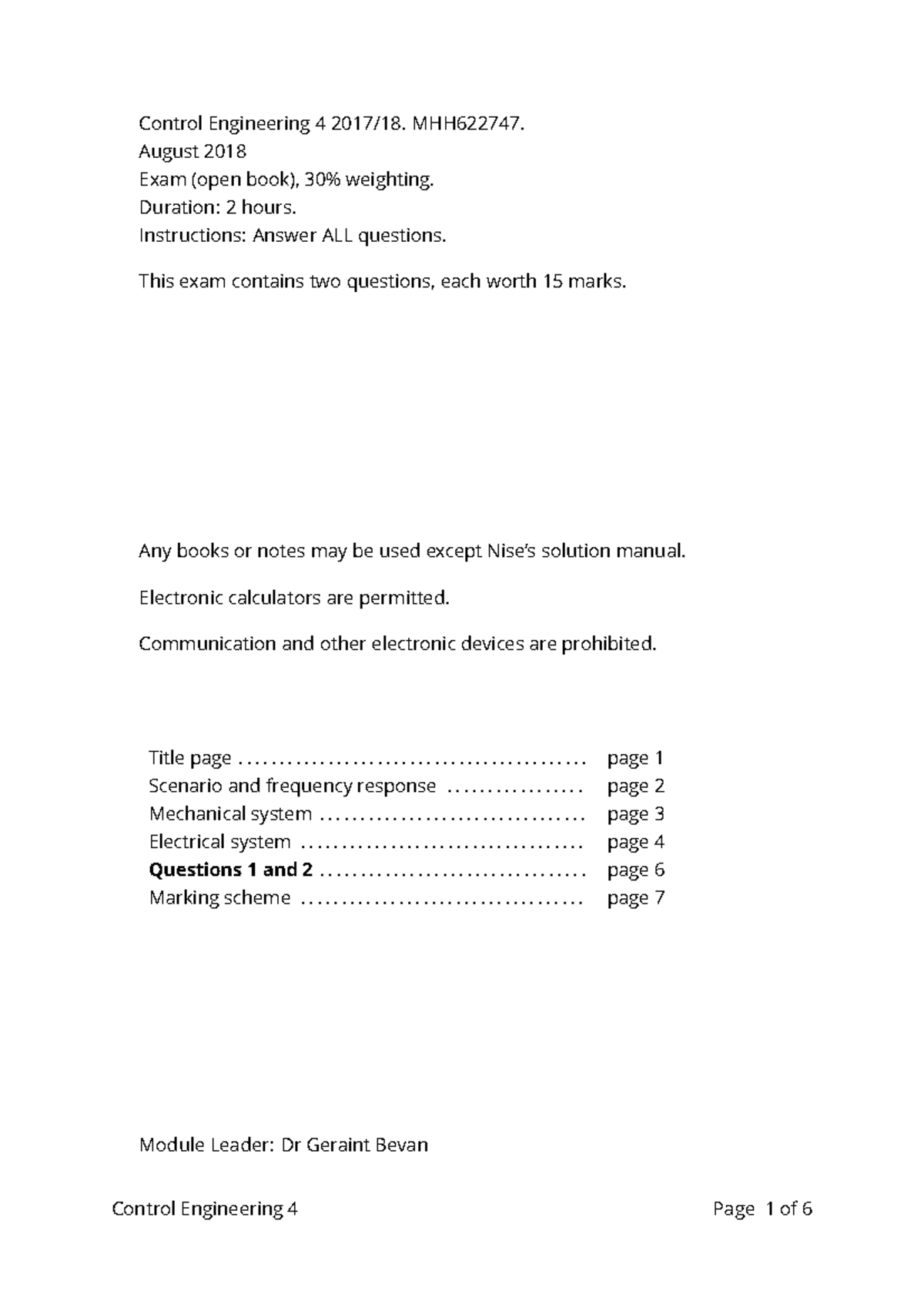 Control Engineering Past Exam (Open) - 08/2018 ...