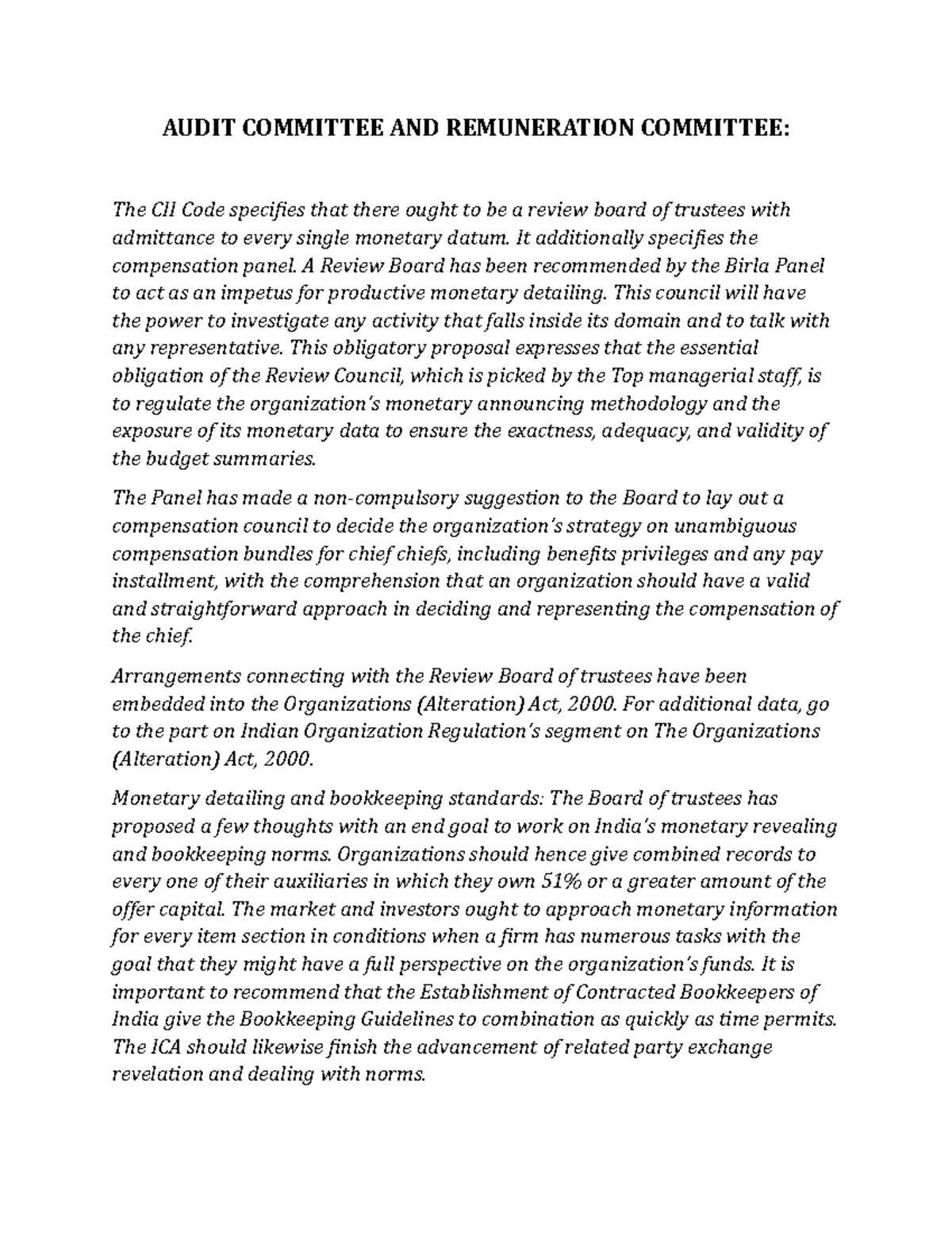 Audit Committee AND Remuneration Committee - AUDIT COMMITTEE AND ...