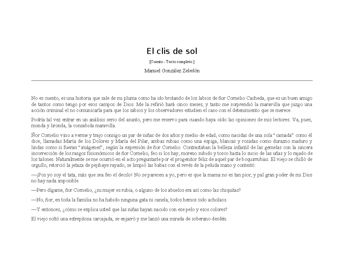 El clis de sol Lectura PARA Terceros - El clis de sol [Cuento - Texto