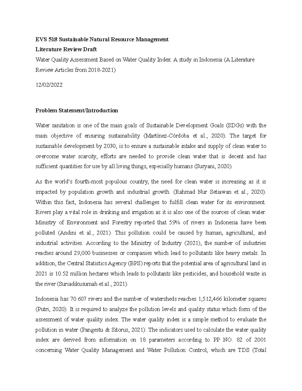 Summary 5 - summarizing the course from journal sources. - EVS 518 ...