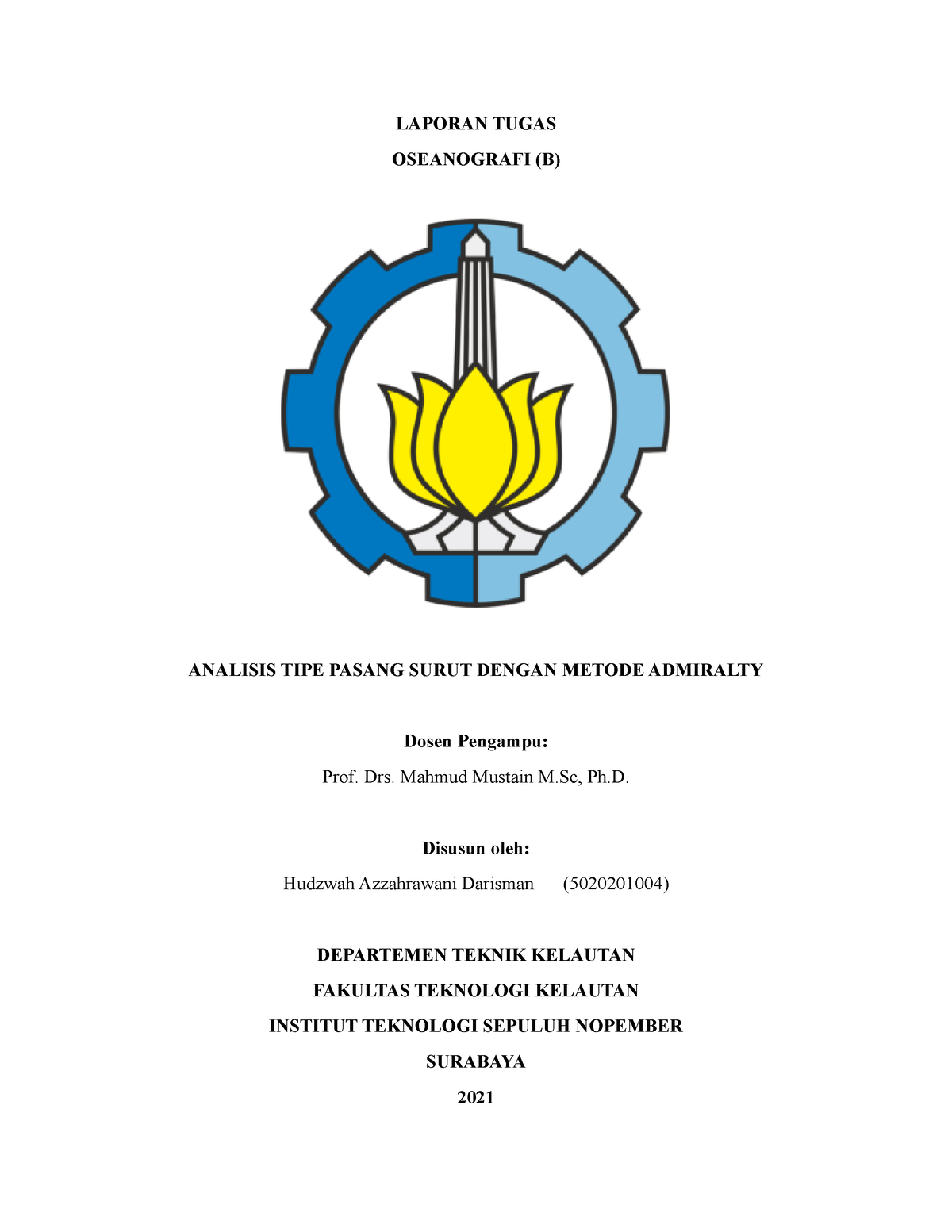 Laporan Admiralty Oseanografi - LAPORAN TUGAS OSEANOGRAFI (B) ANALISIS ...