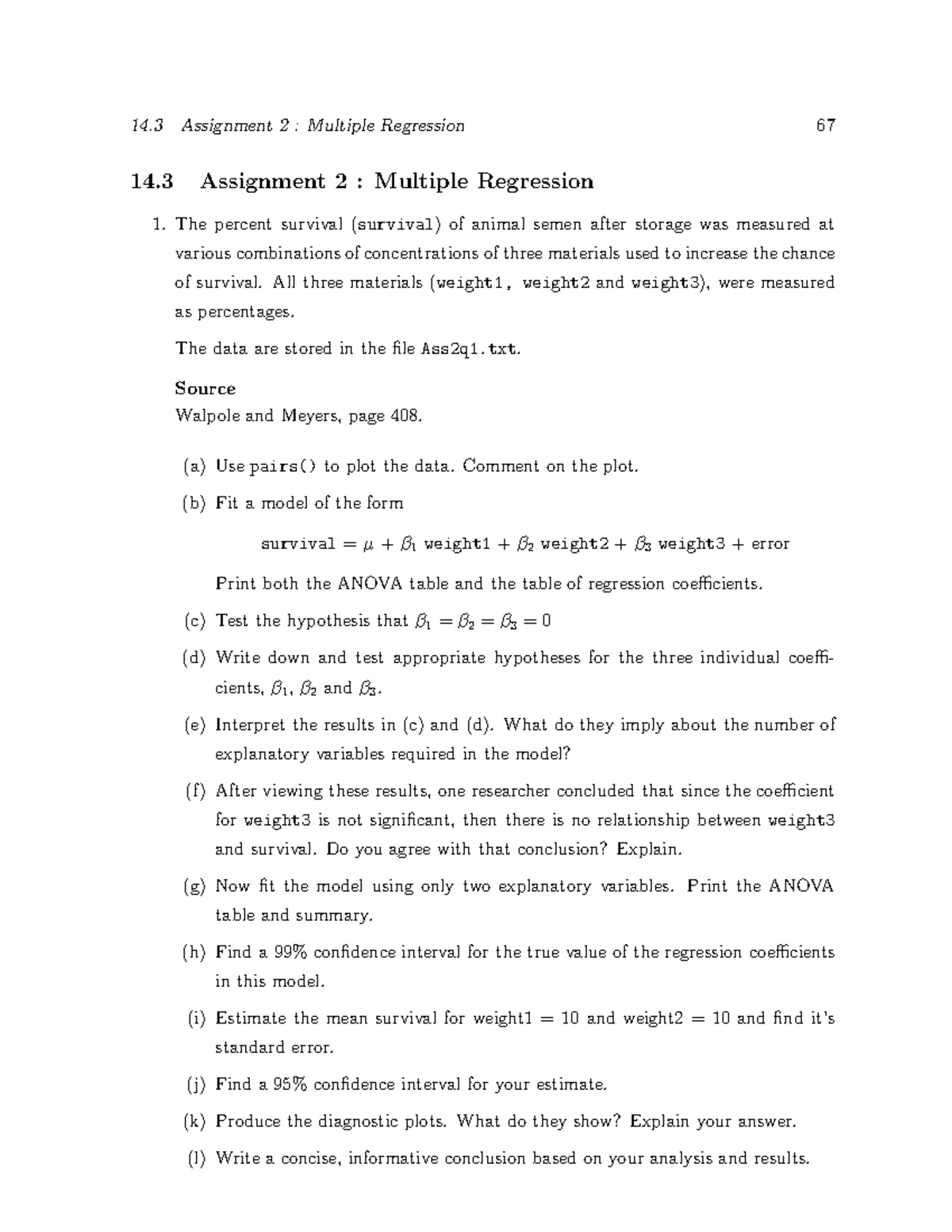 STAT200 2008 Assignment 2 - 14 Assignment 2 : Multiple Regression 67 14 ...