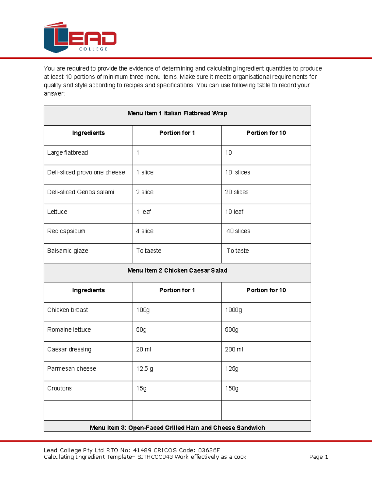 51. Sithccc 043 Calculating ingredient quantities template AT2 - You ...
