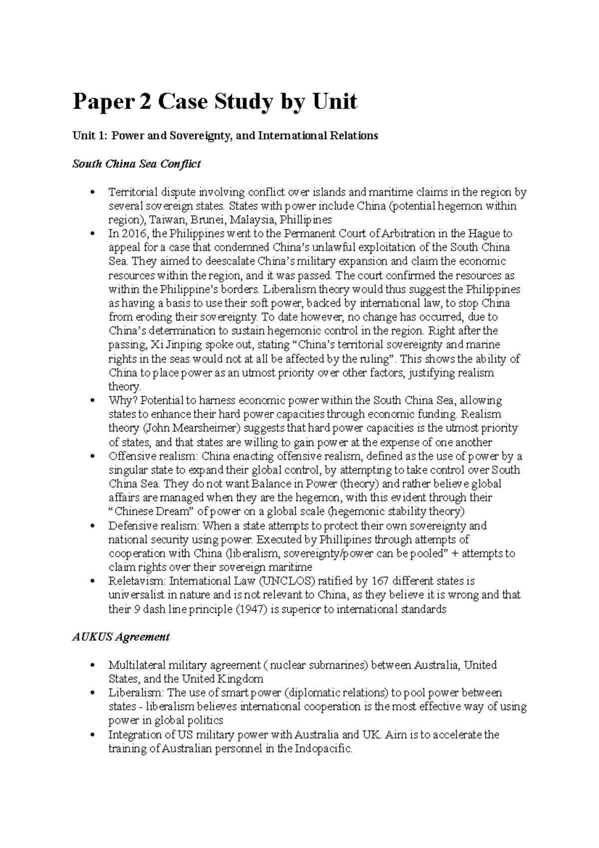 Global Politics Paper 2 Case Study Compilement Paper 2 Case Study by