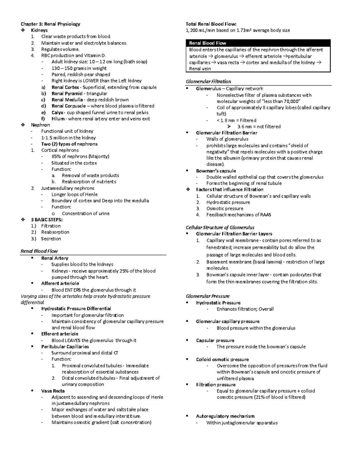 Chapter 3 Renal physiology - Chapter 3: Renal Physiology Kidneys 1 ...