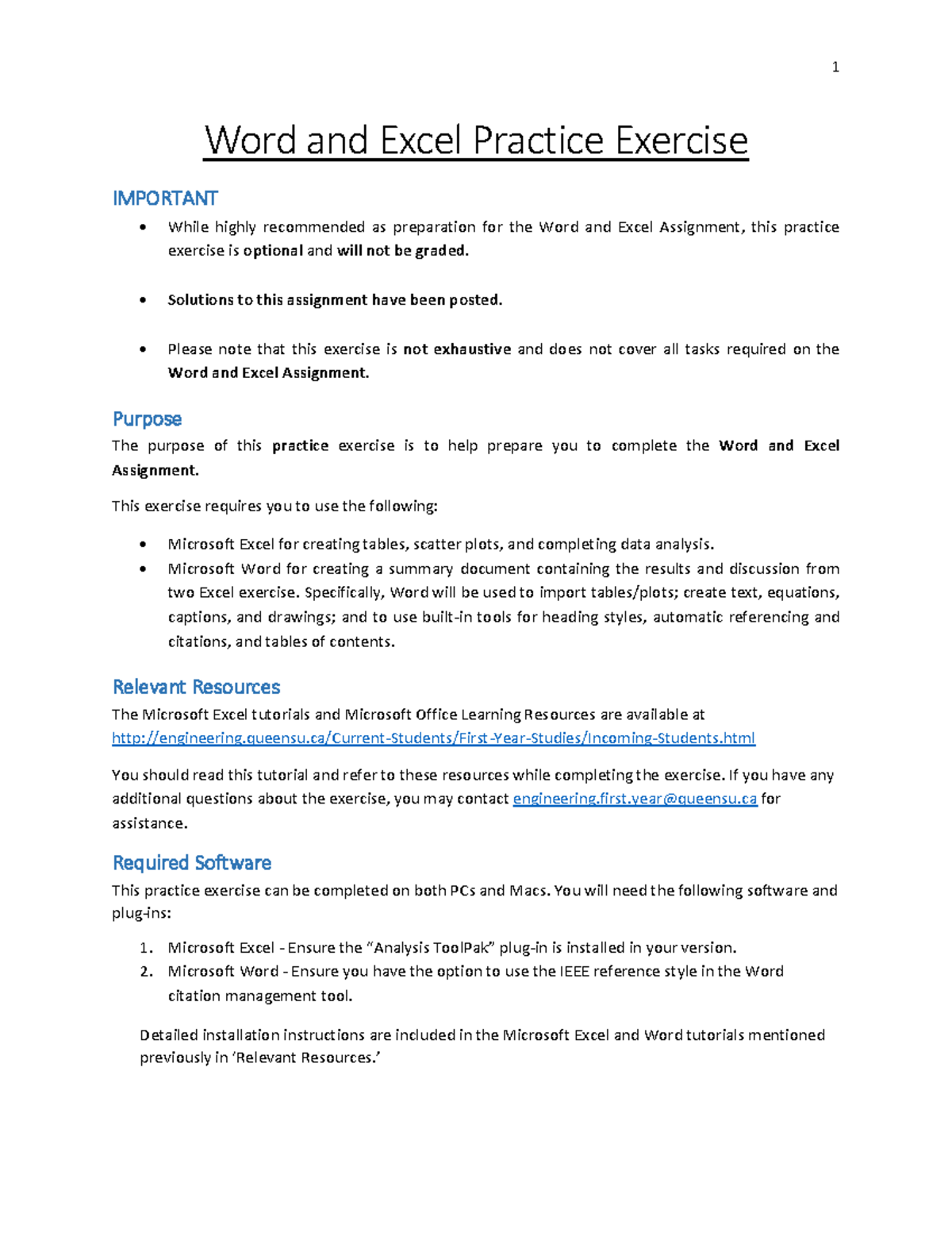 excel assignment for practice with solutions