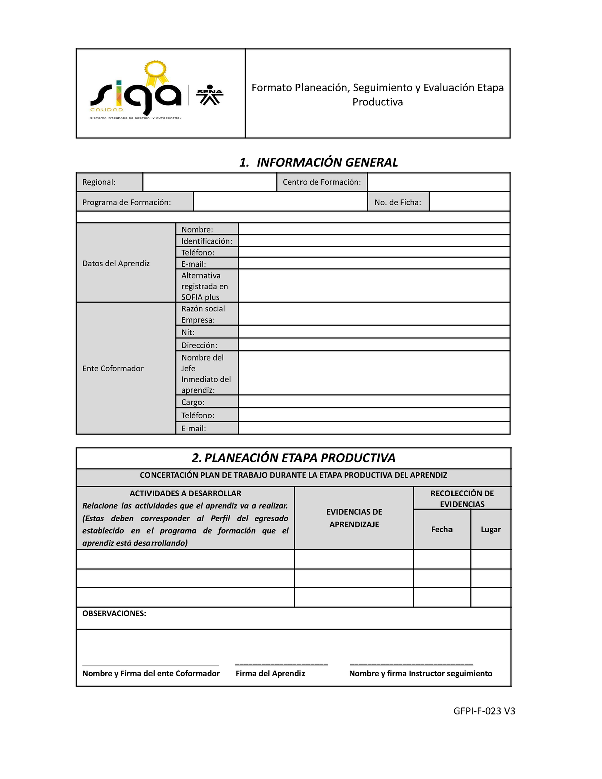 GFPI-F-023 Formato Planeacion Seguimiento Y Evaluacion Etapa Productiva ...