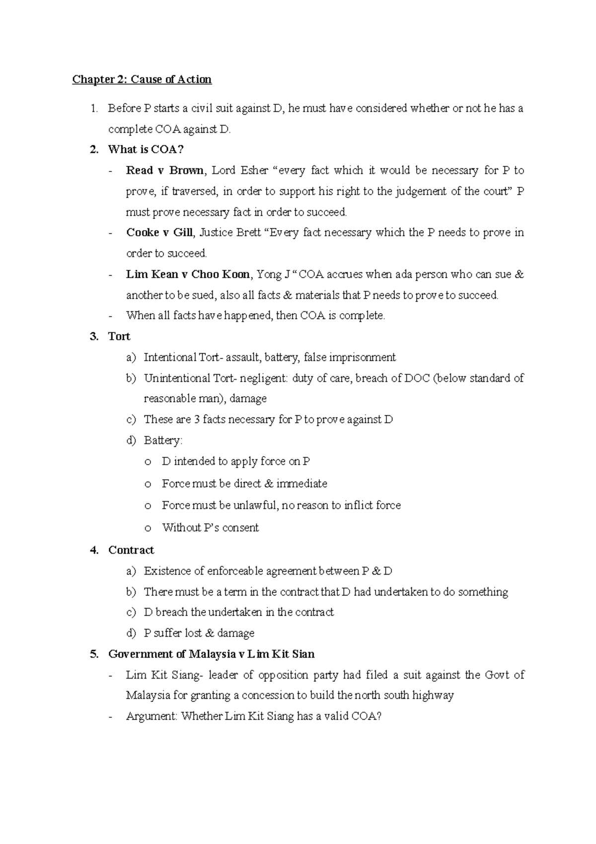 Chapter 2 (Cause of Action) Chapter 2 Cause of Action Before P
