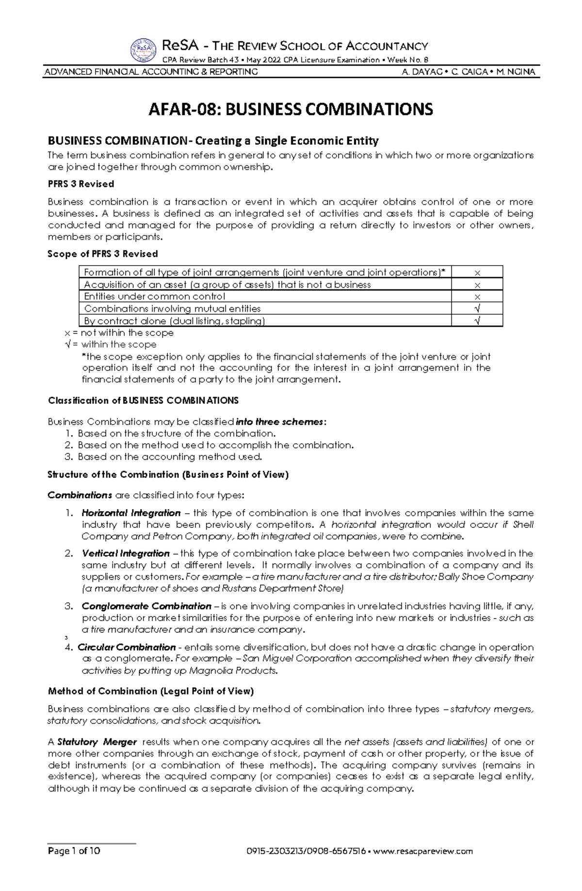 AFAR-08 (Business Combinations)- CPA Examination - ReSA - THE REVIEW ...