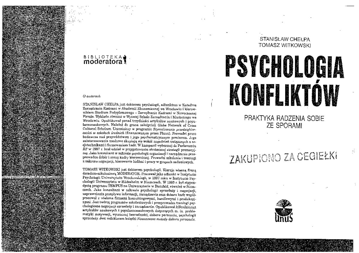 Psychologia konfliktów Chełpa i Witkowski UKW Studocu
