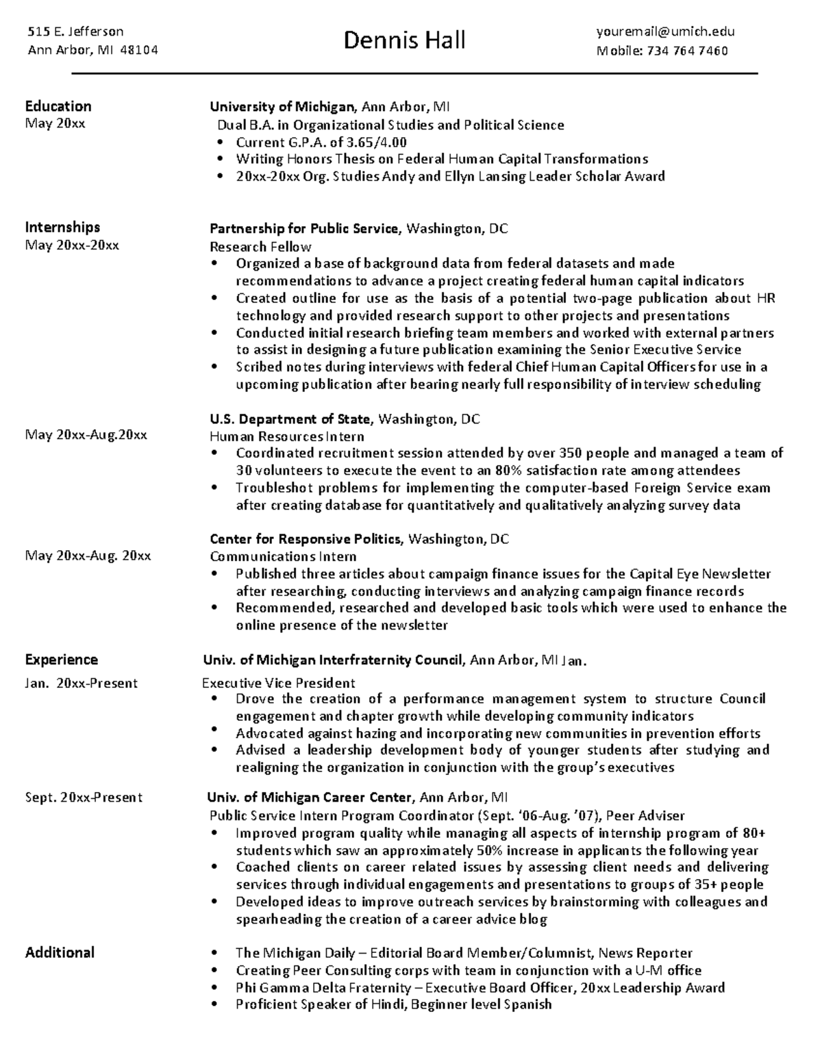 resume resources umich