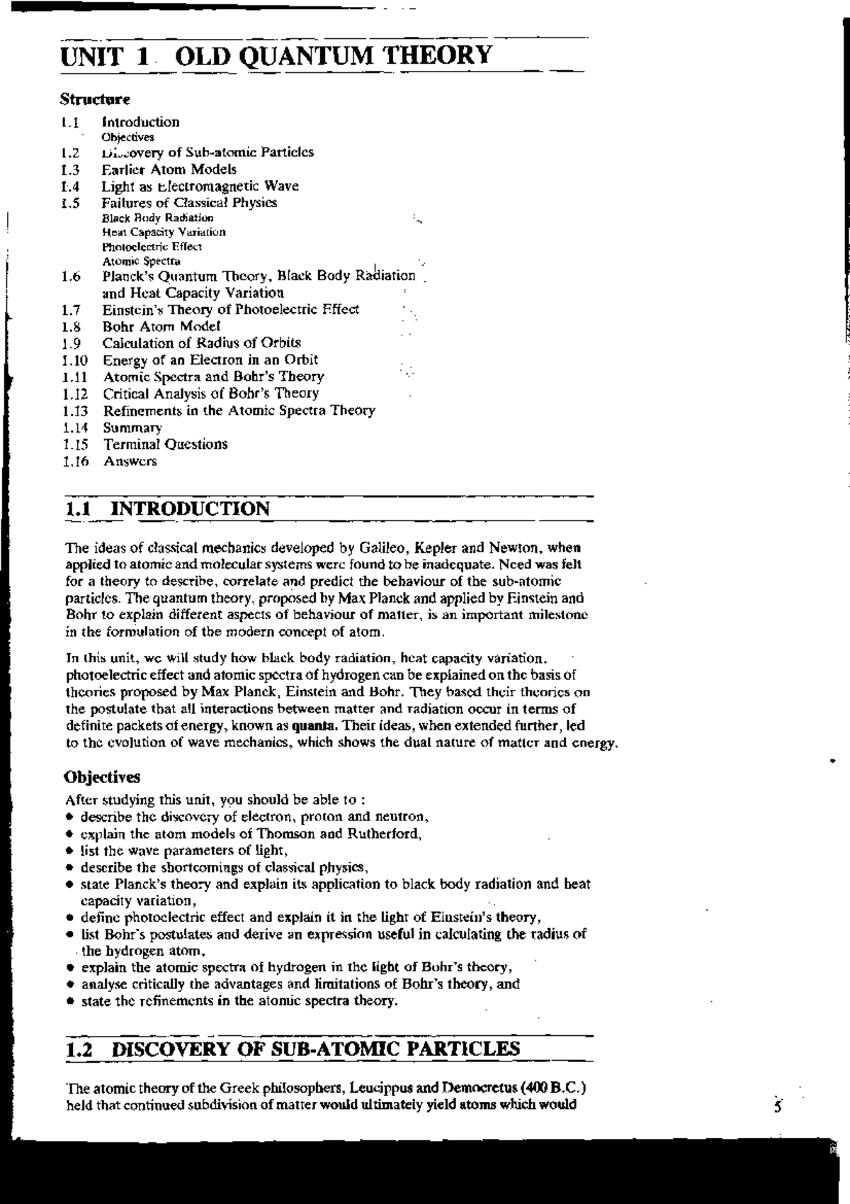Unit-1 - Study notes - UNIT 1 OLD QUANTUM THEORY Structure Introduction ...