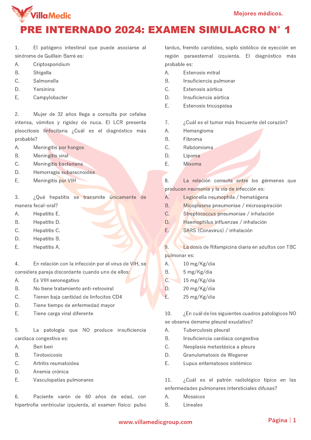 Pre Internado 2024 - Examen Simulacro 1 - Villamedicgroup Página | 1 ...