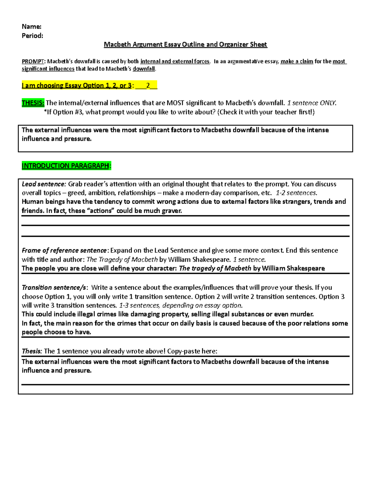 macbeth essay outline