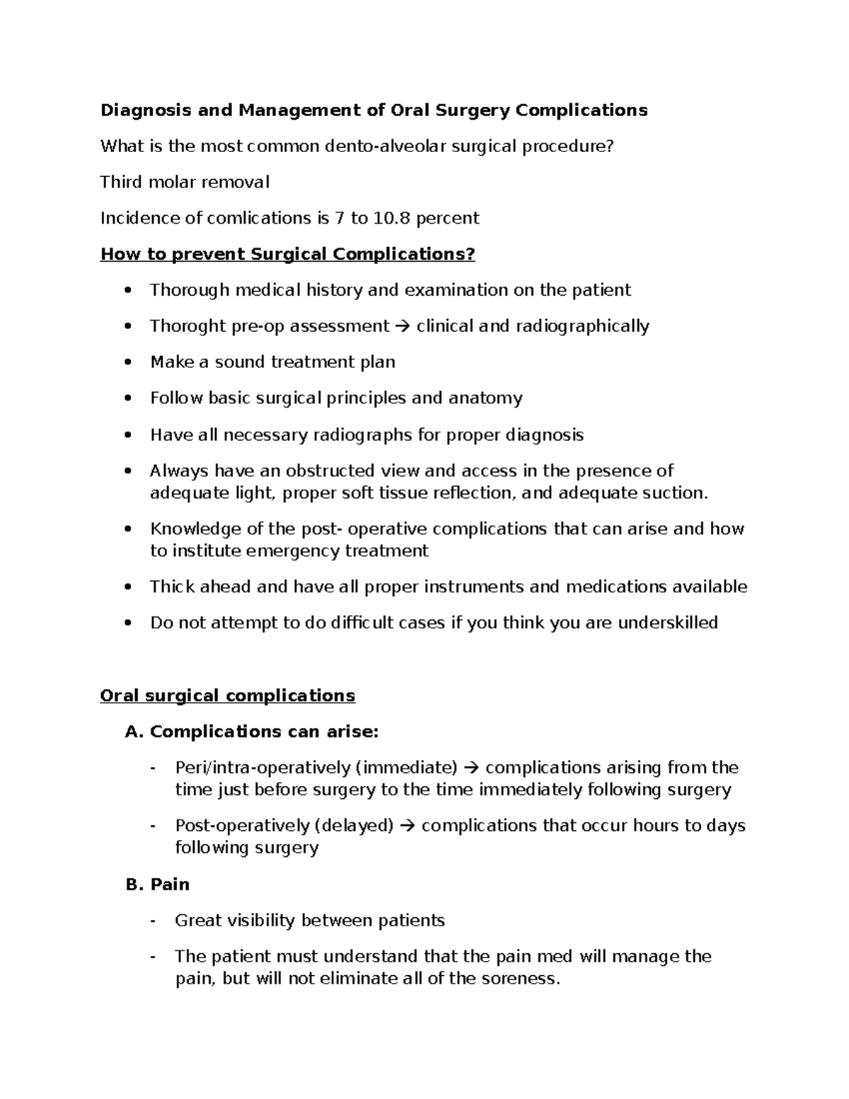 Diagnosis and Management of Oral Surgery Complications Knowledge of