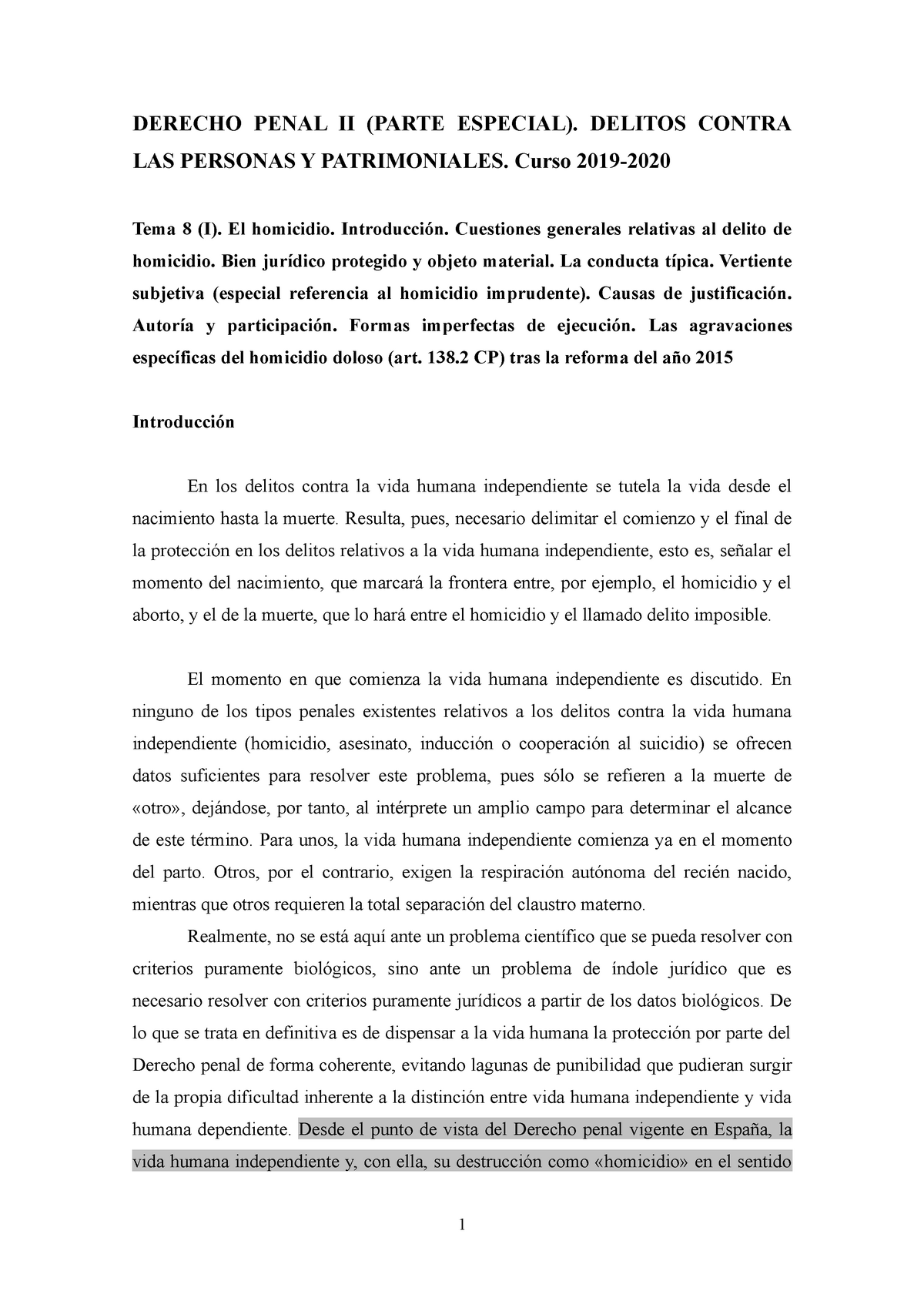 Tema 8 Homicidio Derecho Penal Ii Ugr Derecho Penal Ii Parte Especial Delitos Contra Las 0570