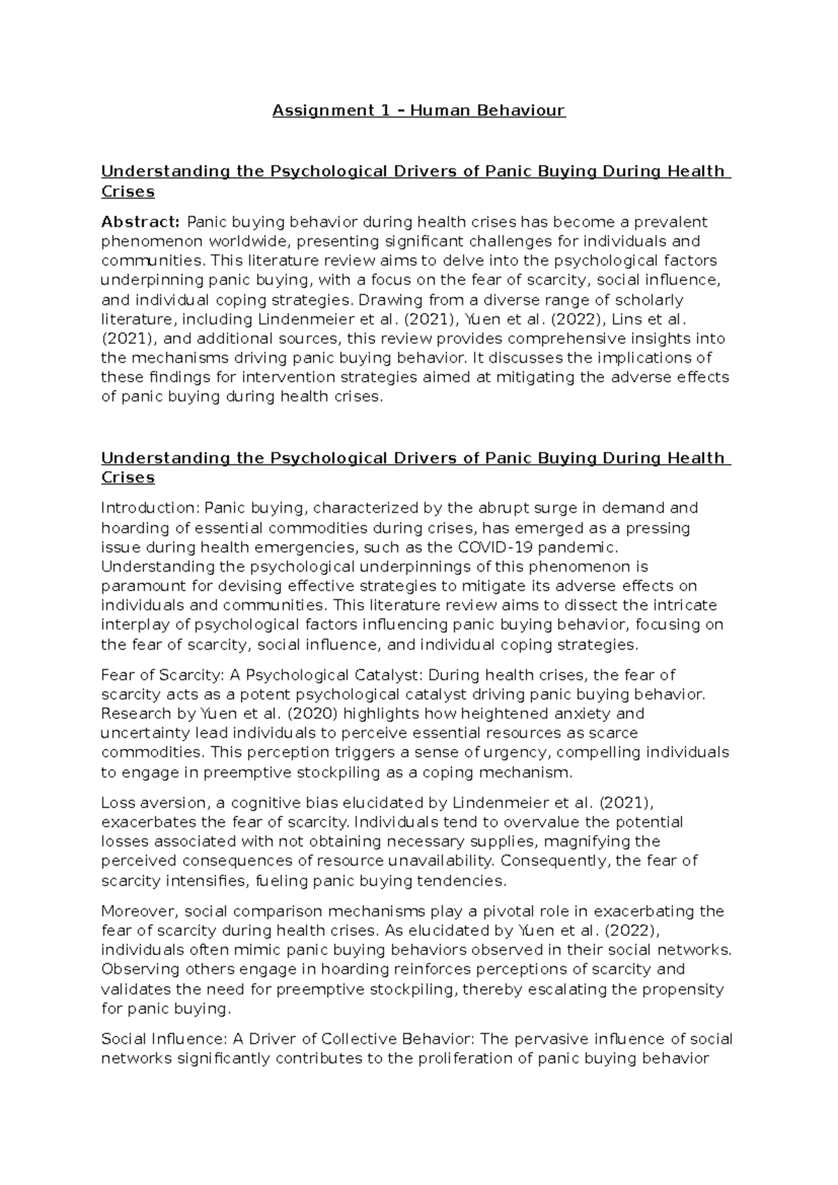 Assignment 1 - Human Behaviour - Assignment 1 – Human Behaviour ...