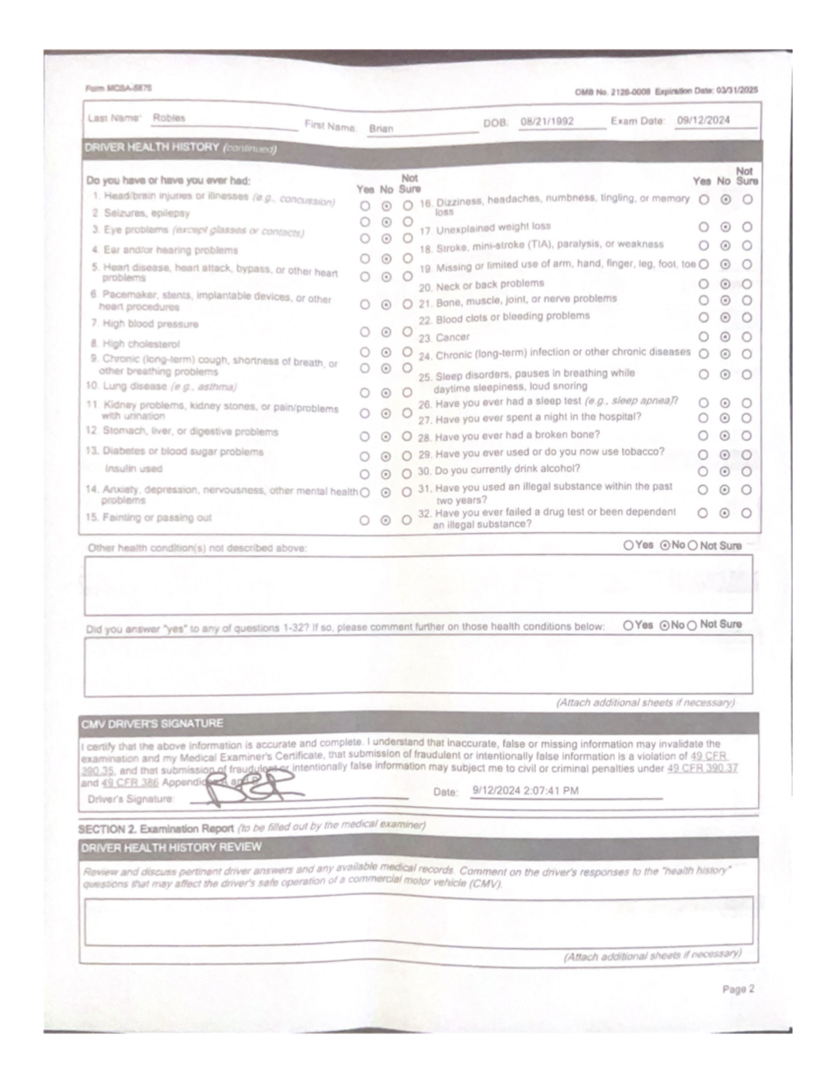 Medical Card Cdl Brian Robles Form OMB No Expiration Date Last Name