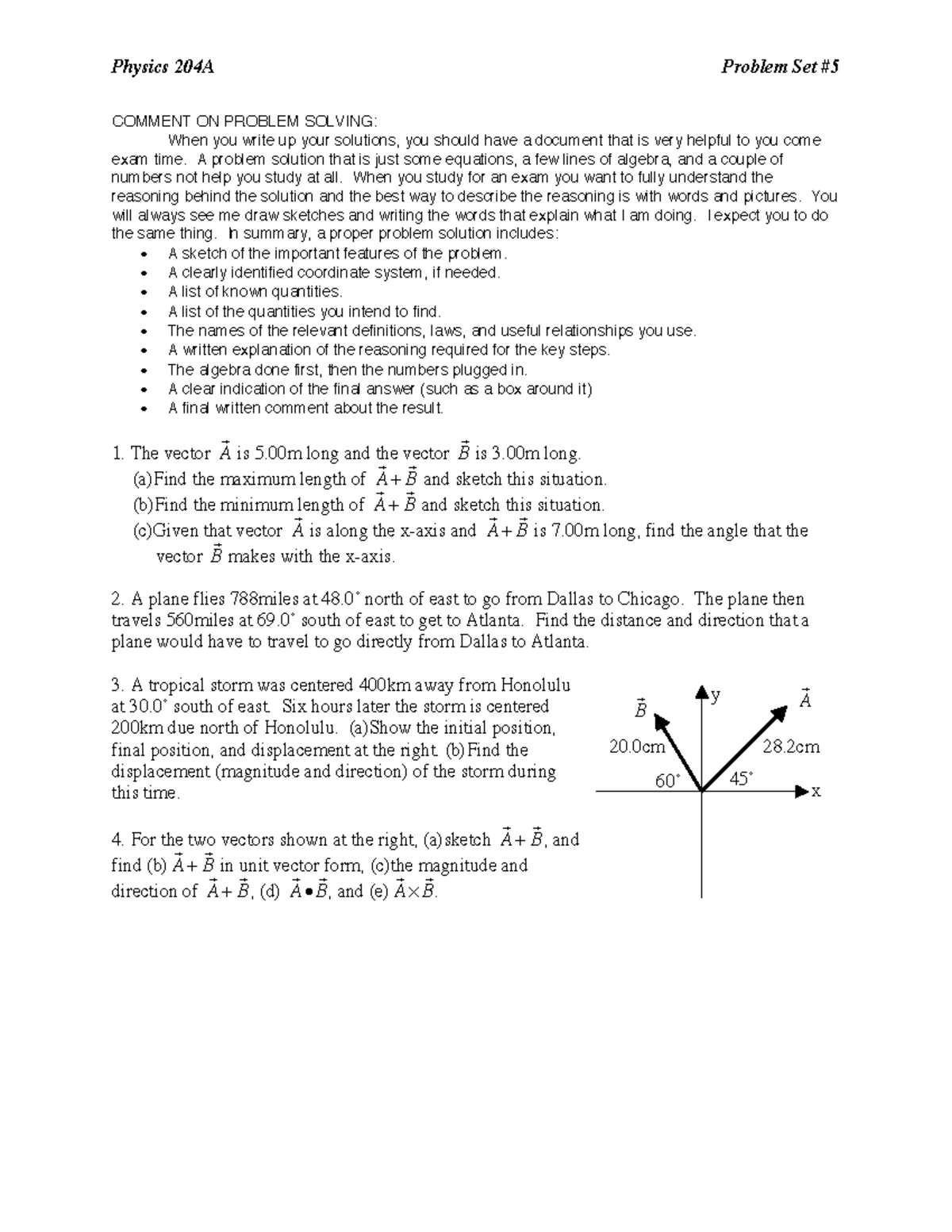 Tutorial 5 - Review of Vectors - Physics 204A Problem Set #5 COMMENT ON ...