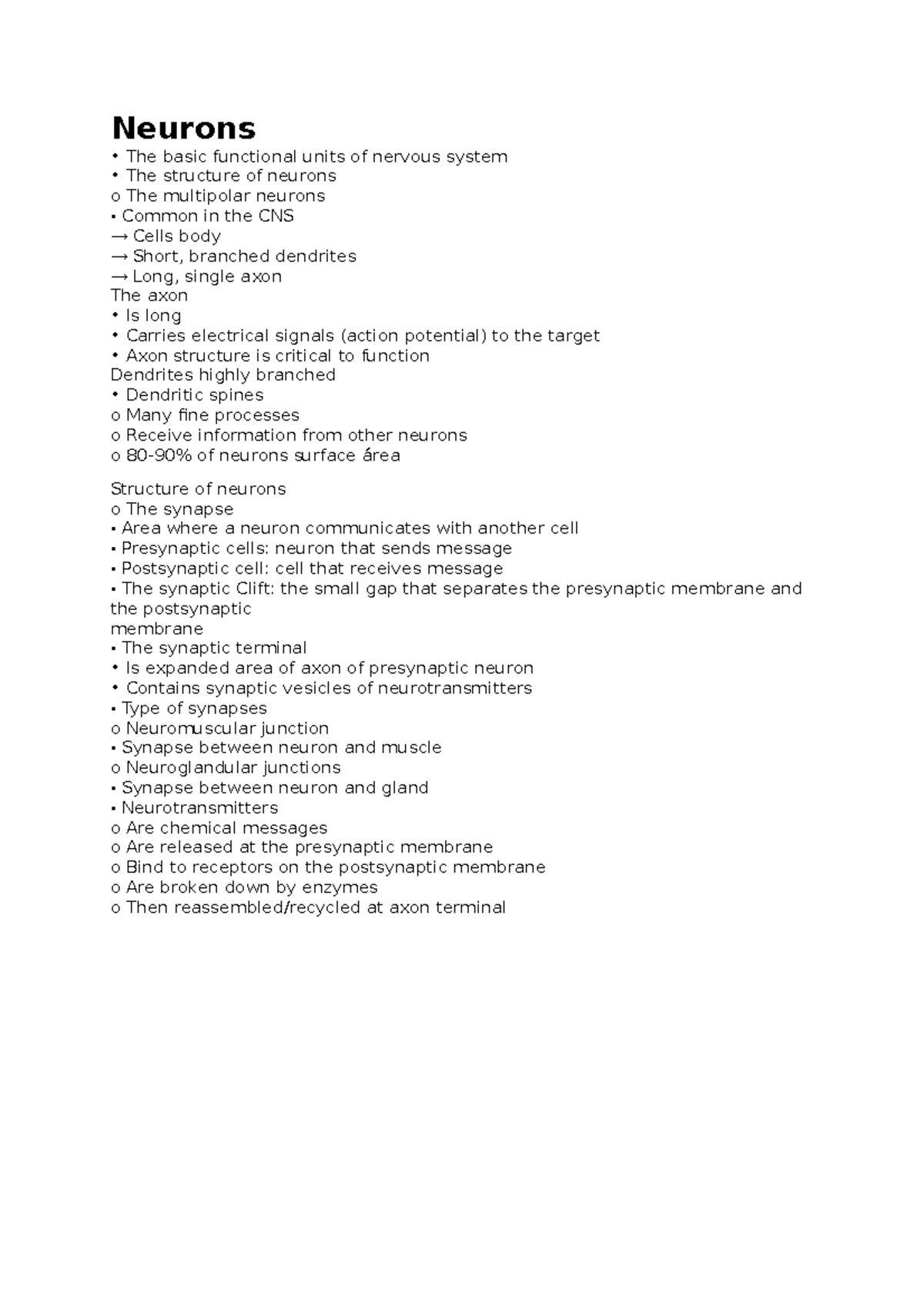 Neurons Lecture Notes Anatomy Neurons The Basic Functional Units Of Neurons Lecture Notes Anatomy Neurons The Basic Functional Units Of