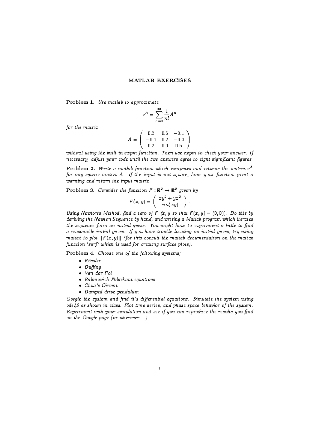 MATLAB EXERCISES - MATLAB EXERCISES Problem 1 matlab to approximate eA ...