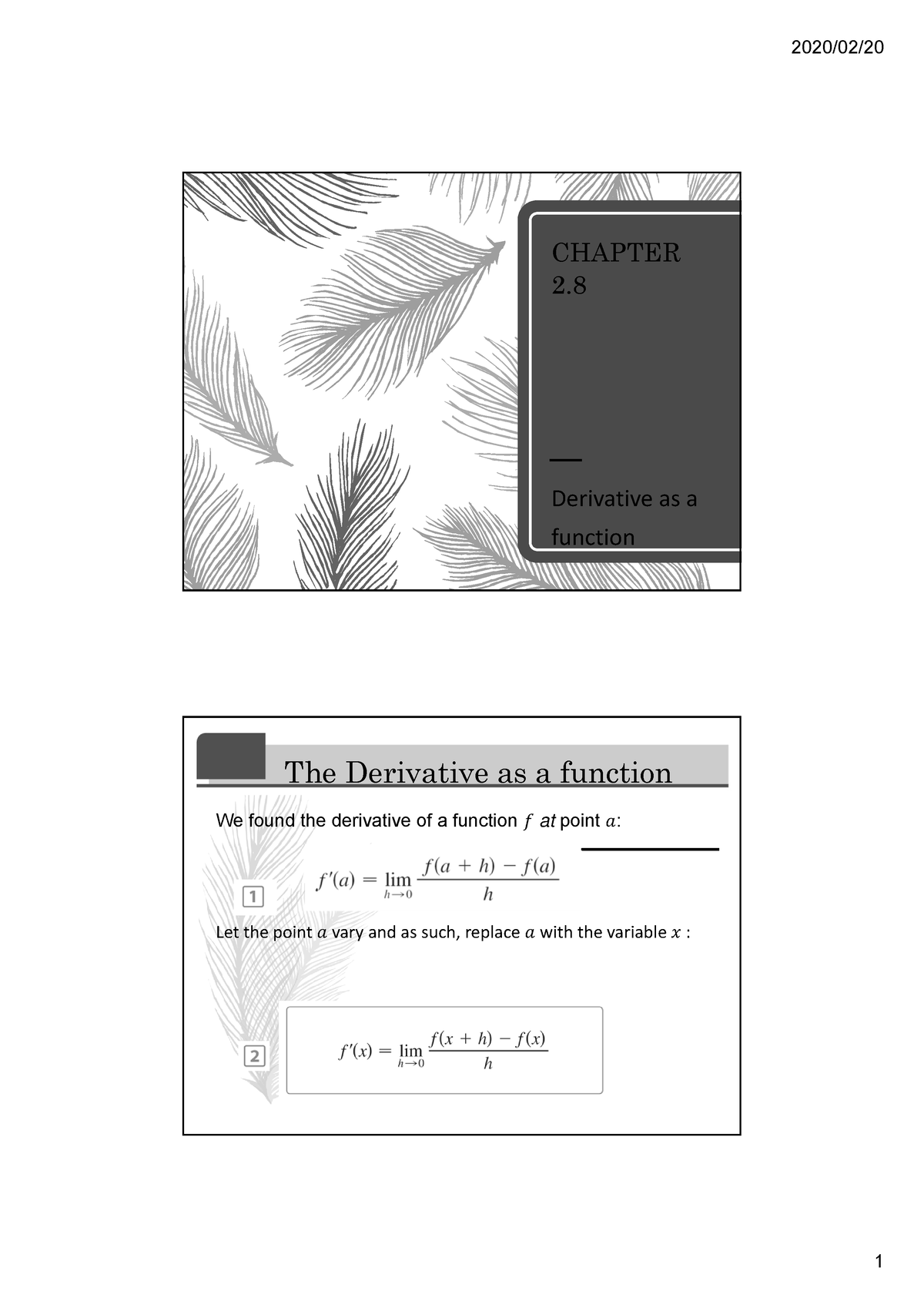 CH 2 - Chp2 - CHAPTER 2. Derivative As A Function ####### We Found The ...