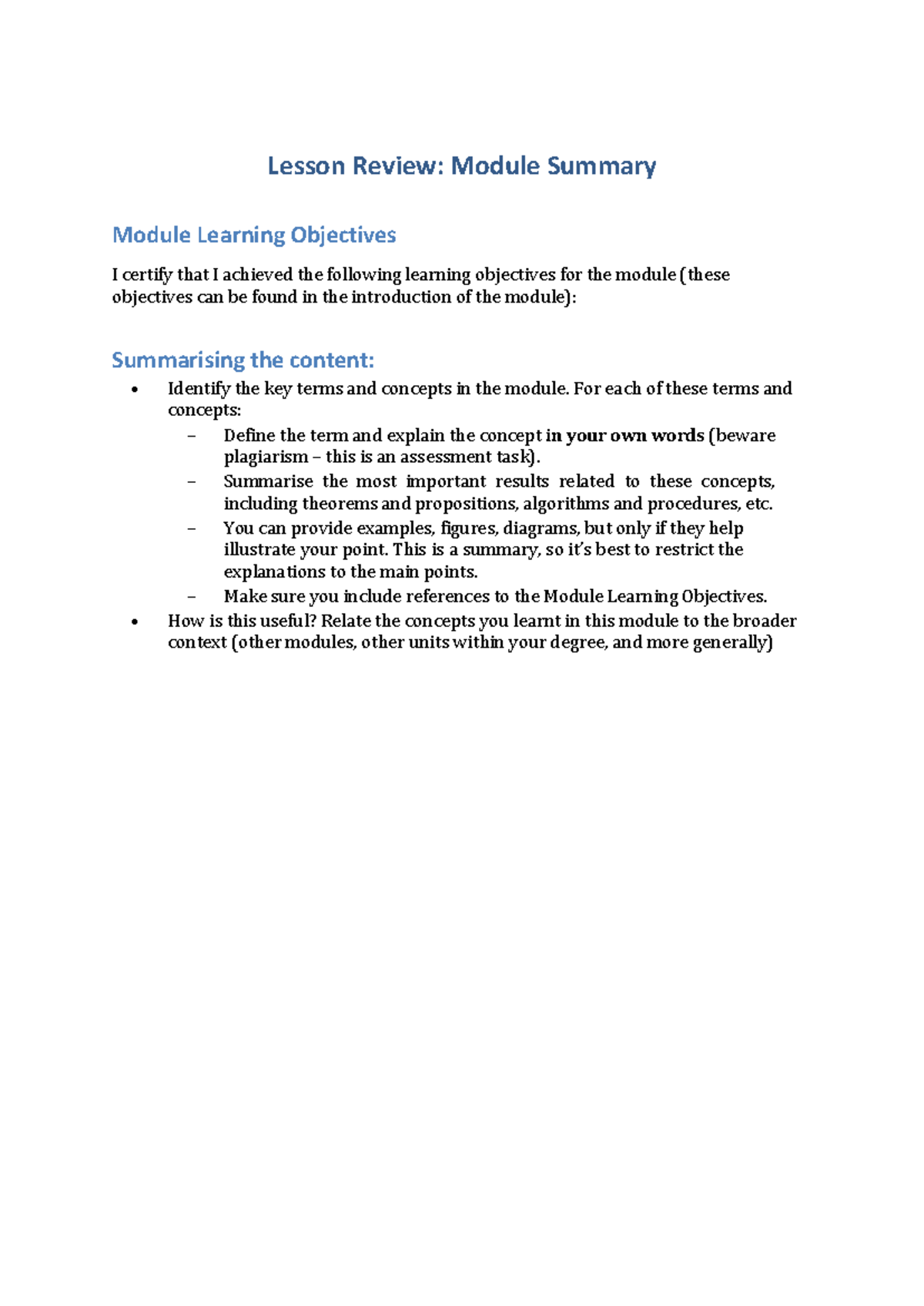 Module Summary - Lesson Review: Module Summary Module Learning ...