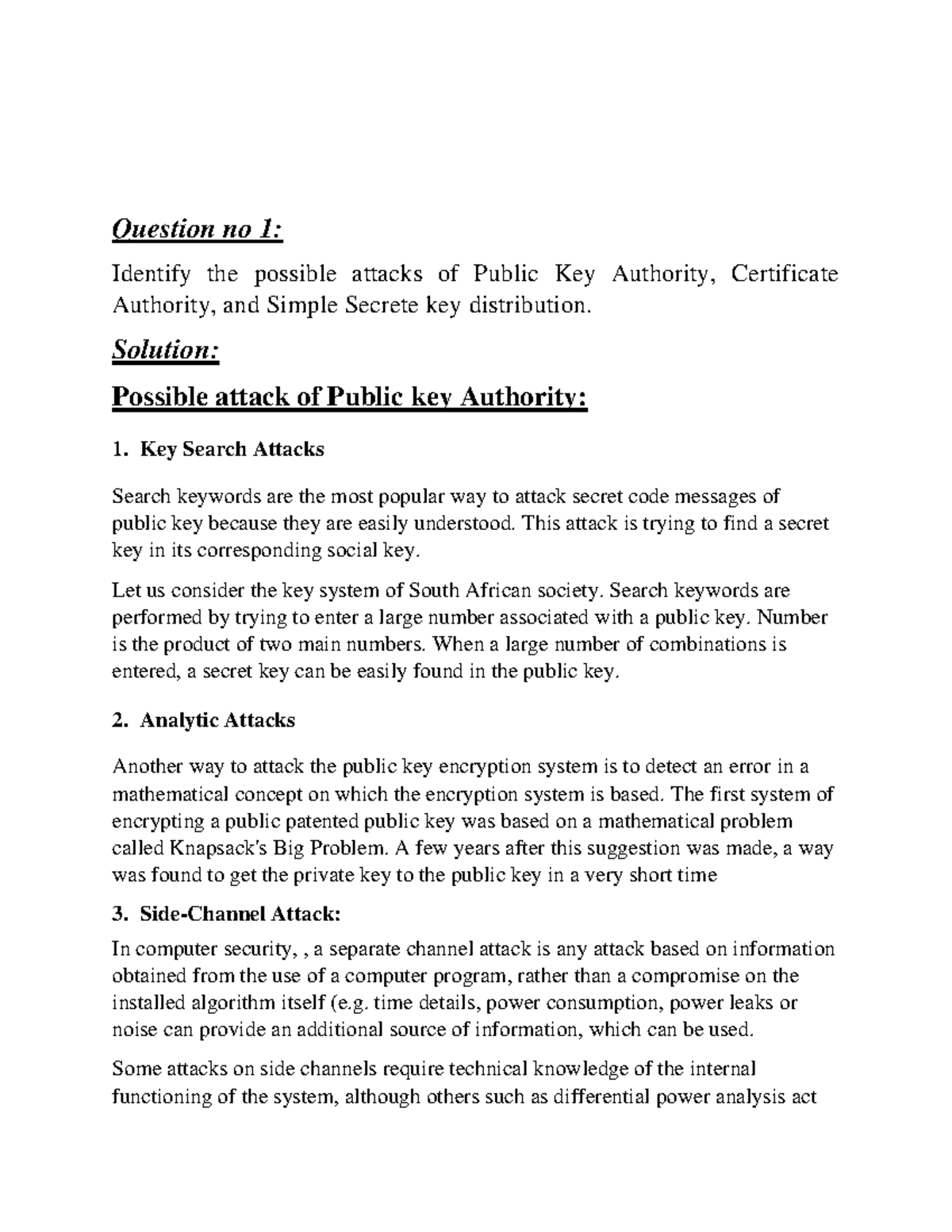 Possible attacks of Public Key Authority, Certificate Authority, and ...