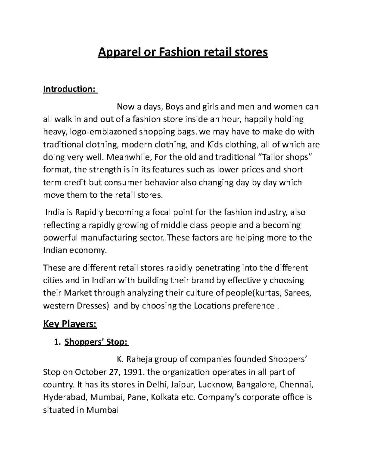 Reatail Mangement Assignment - Apparel or Fashion retail stores ...