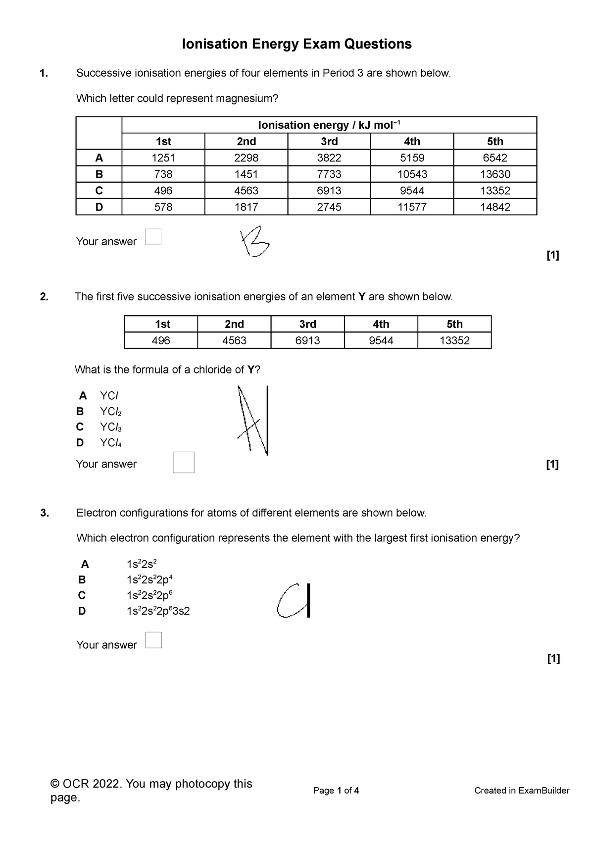 Ionisation Energy ESQs - Ionisation Energy Exam Questions 1. Successive ...