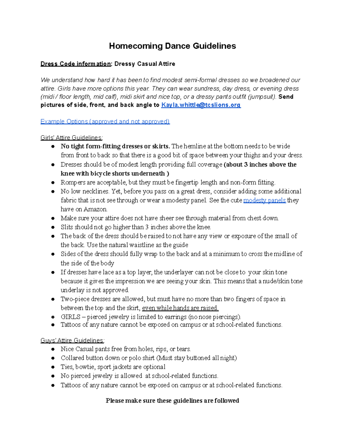 2022 Dresscode Guidelines Dance Guidelines