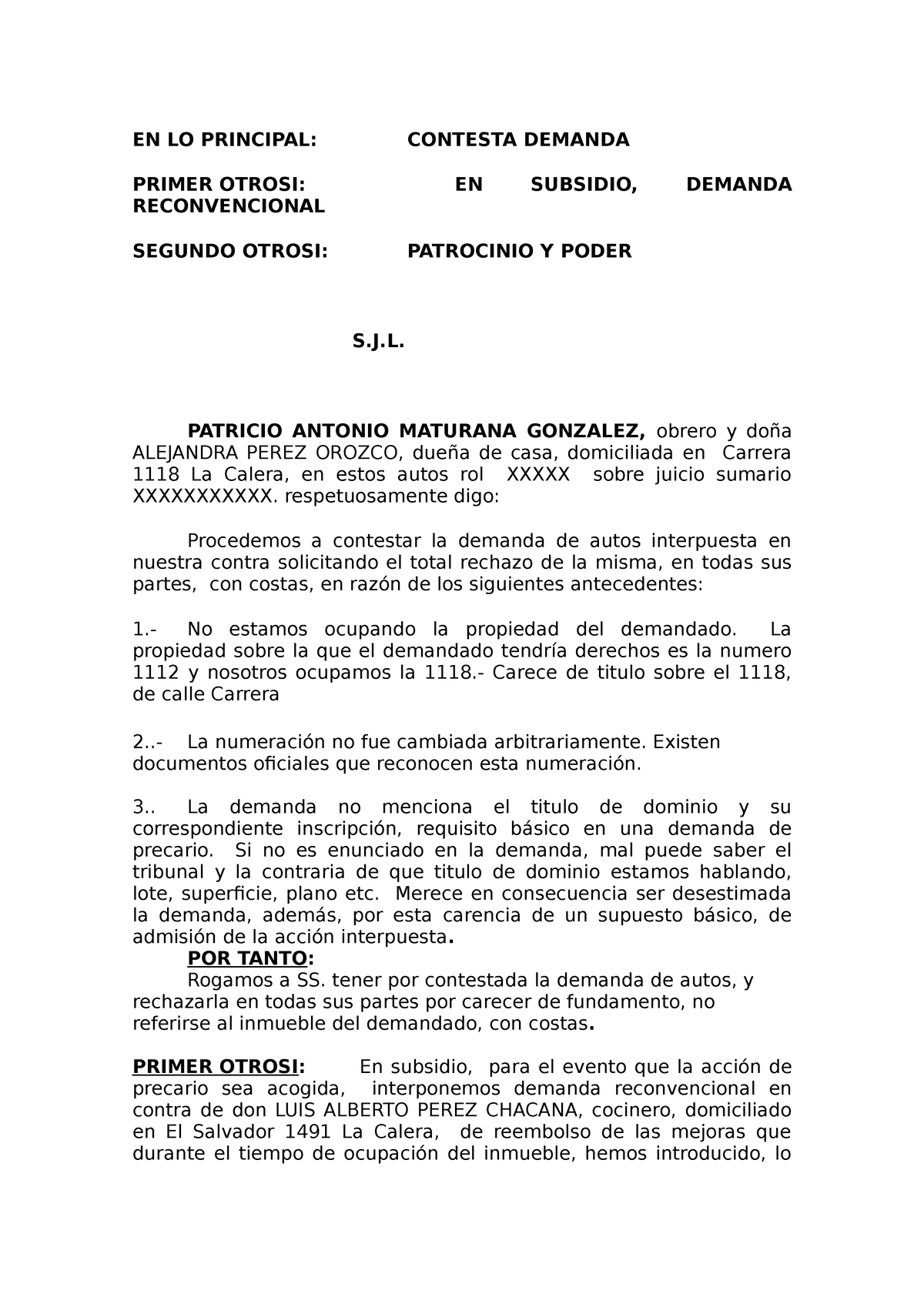 Contesta Demanda Precario Y Reconvencion En Lo Principal Contesta Demanda Primer Otrosi En 9672