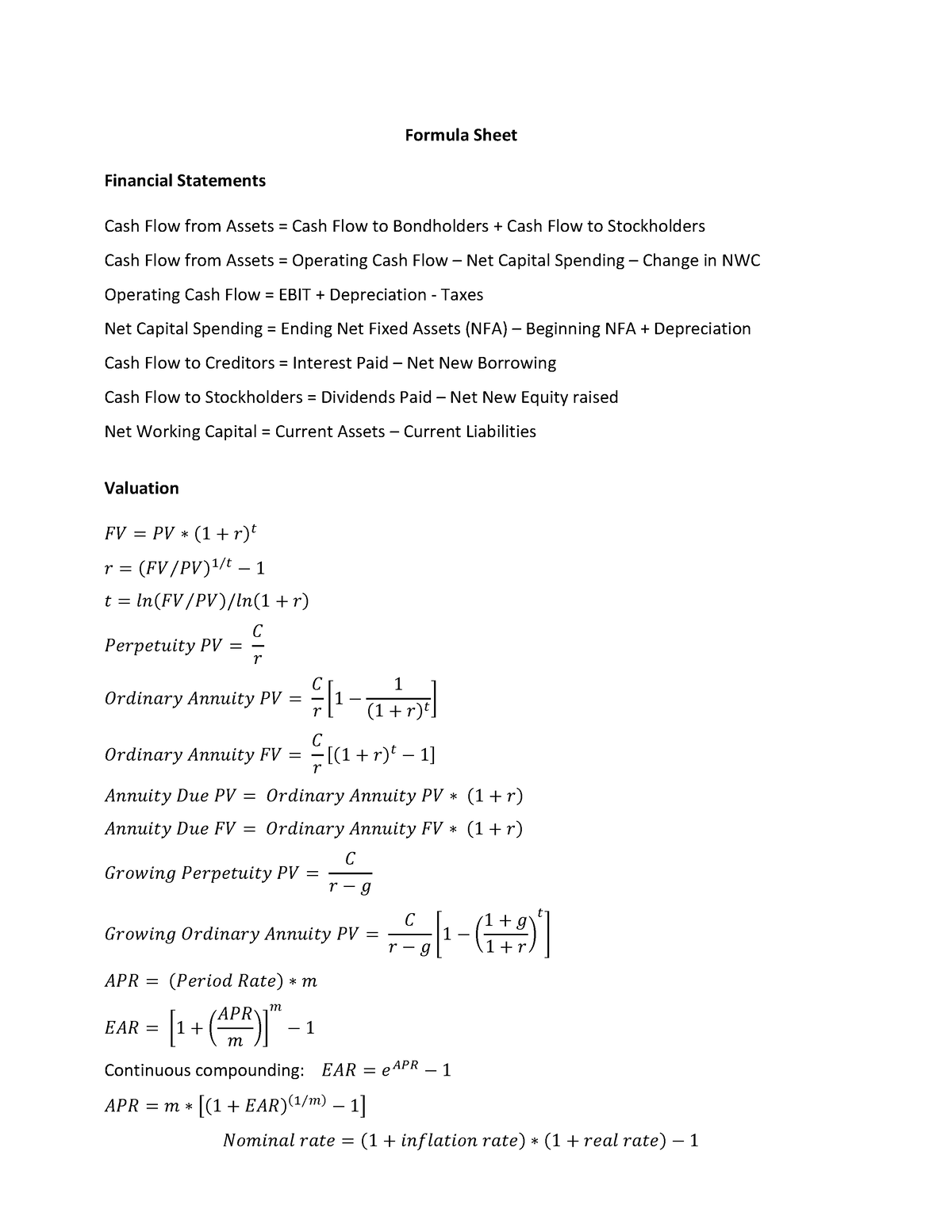 physics 101 equation sheet