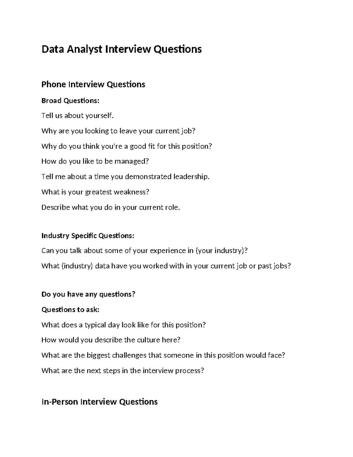Data Analyst Interview Questions - Why are you looking to leave your ...