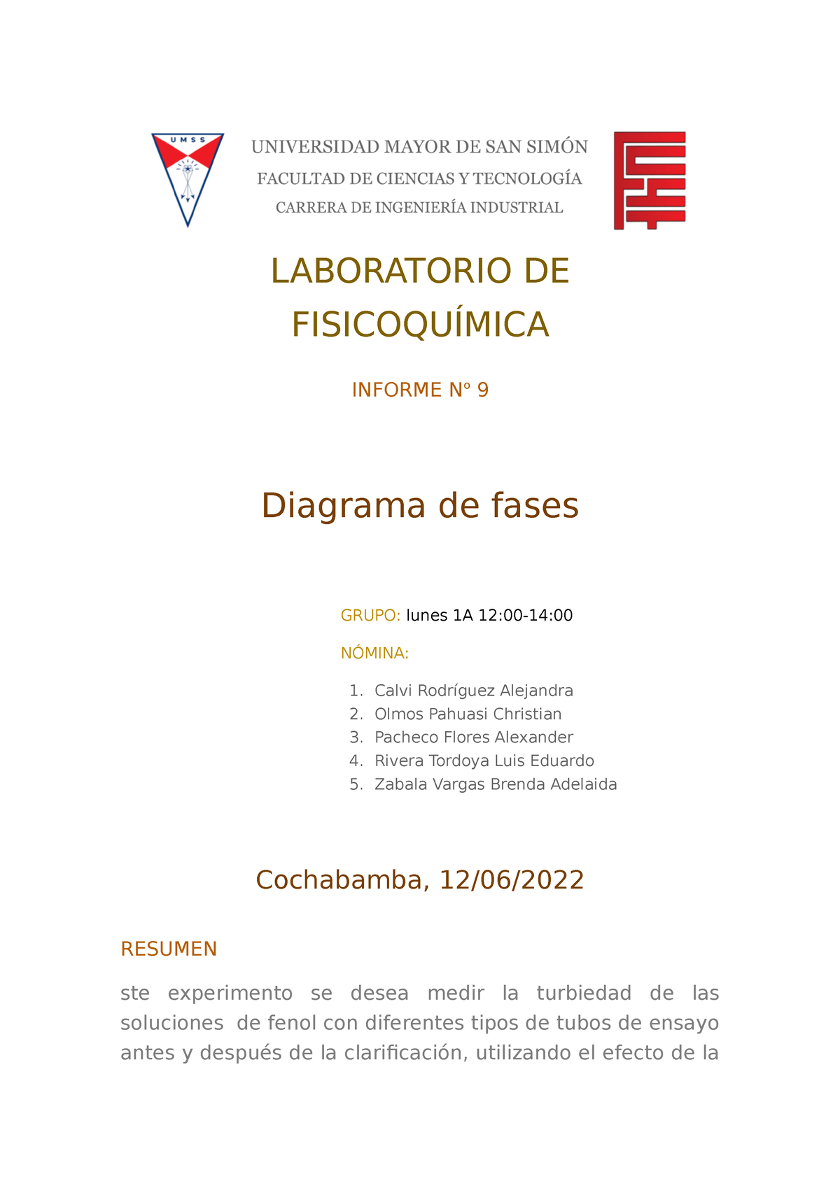 Informe 9 Lab De Fisicoquimica Laboratorio De FisicoquÍmica