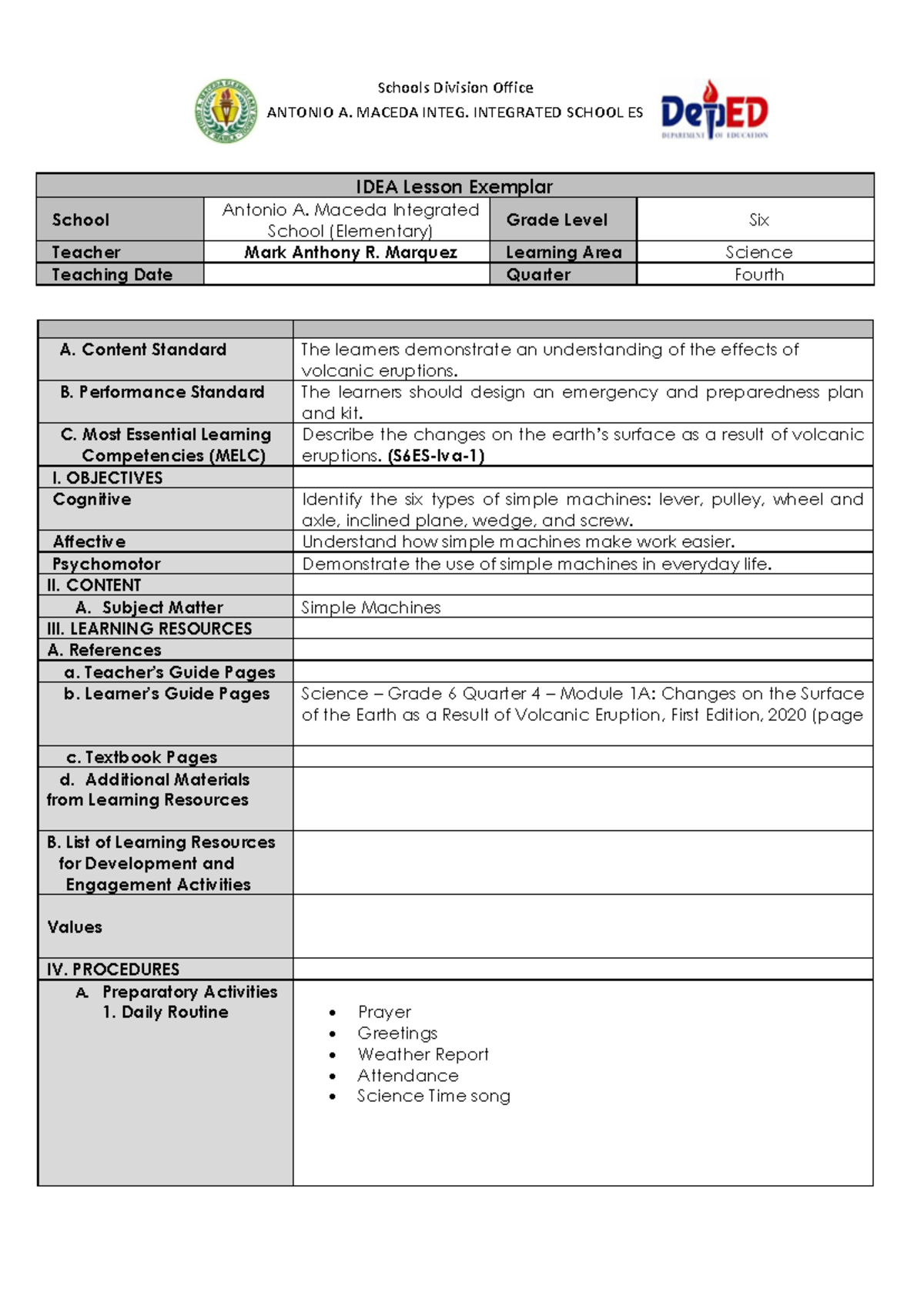 Lesson Plan for Final Demo2 - Schools Division Office ANTONIO A. MACEDA ...